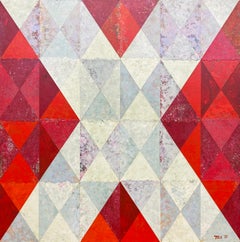 Weißes X auf Rot, geometrisch abstrakt