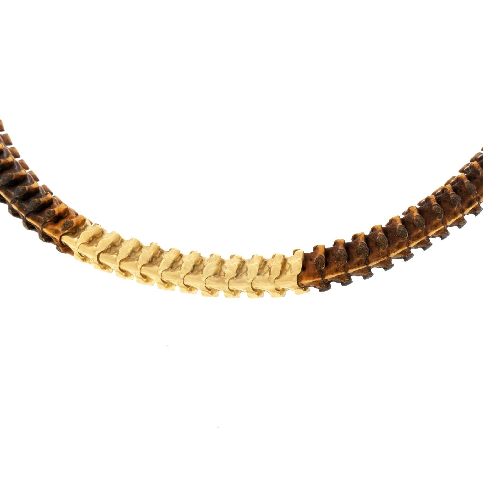 Women's Dan Telleen Snake Vertebrae and Gold Necklace, circa 1992 Vail, Colorado