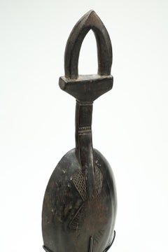 Dan Tribal Ritual Rice Serving Spoon, Stylized Antelope Handle, Incised Design