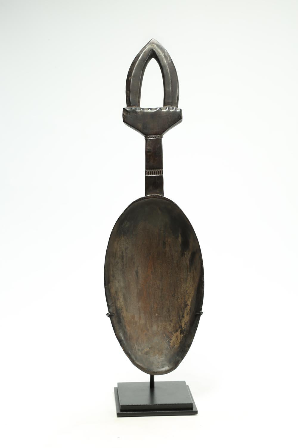 Hand-Carved Dan Tribal Ritual Rice Serving Spoon, Stylized Antelope Handle, Incised Design