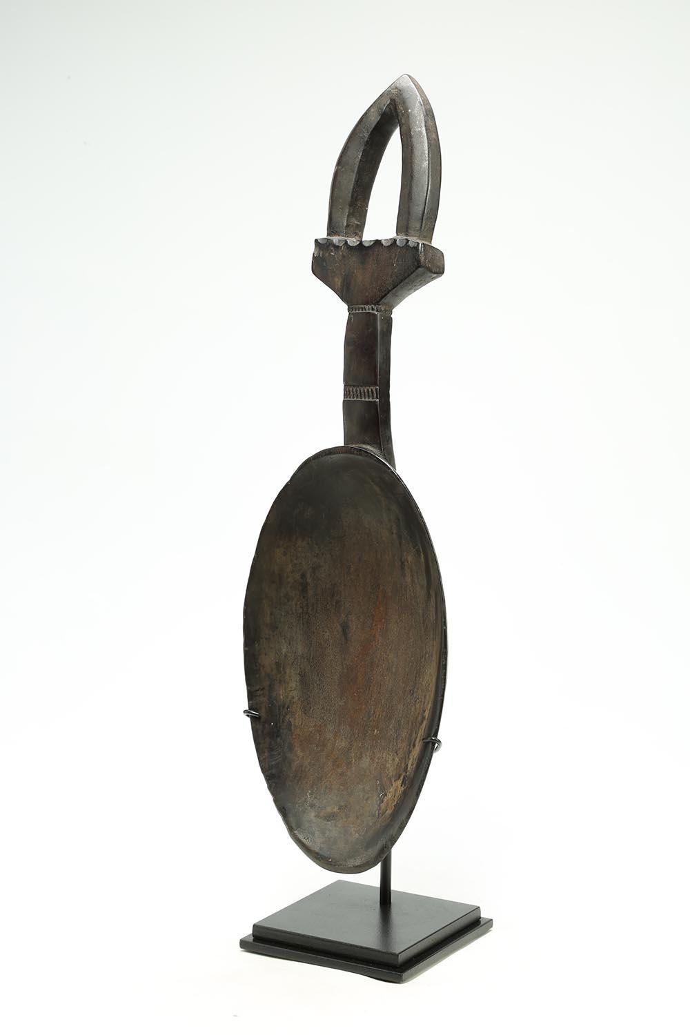 20th Century Dan Tribal Ritual Rice Serving Spoon, Stylized Antelope Handle, Incised Design