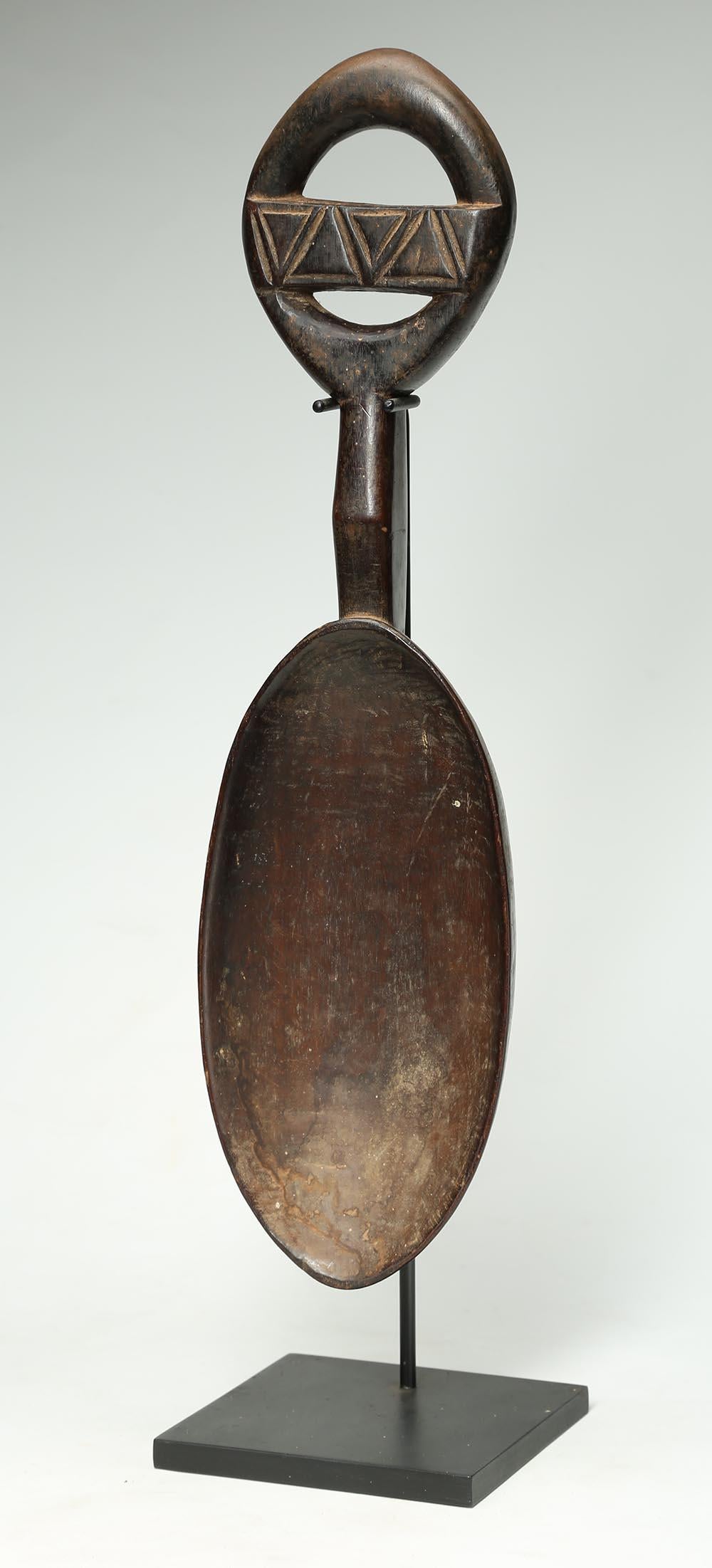 Hand-Carved Dan Tribal Ritual Serving Spoon with Circular Handle, Ivory Coast, Africa