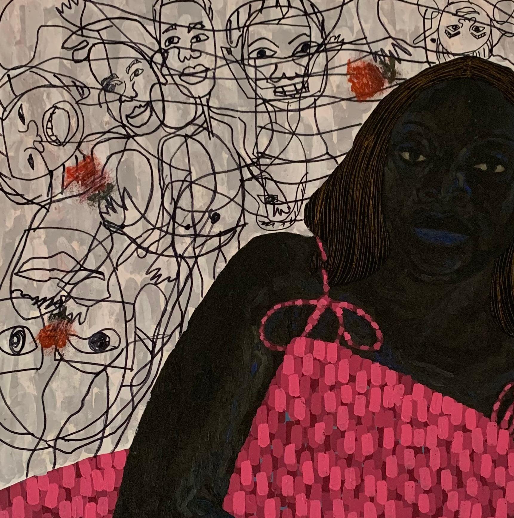 Yo También Tengo Una Rosa - Siglo XXI Contemporáneo, Impasto Figurativo, Mujeres Florales - Painting de Dan Uduak-obong 