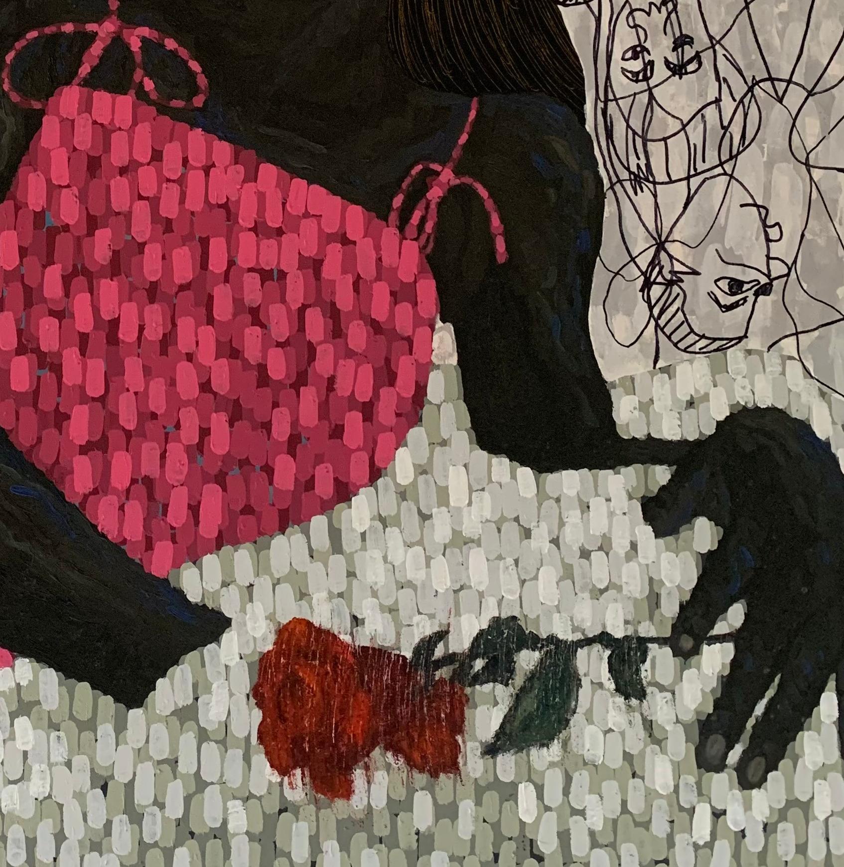 Yo También Tengo Una Rosa - Siglo XXI Contemporáneo, Impasto Figurativo, Mujeres Florales en venta 1