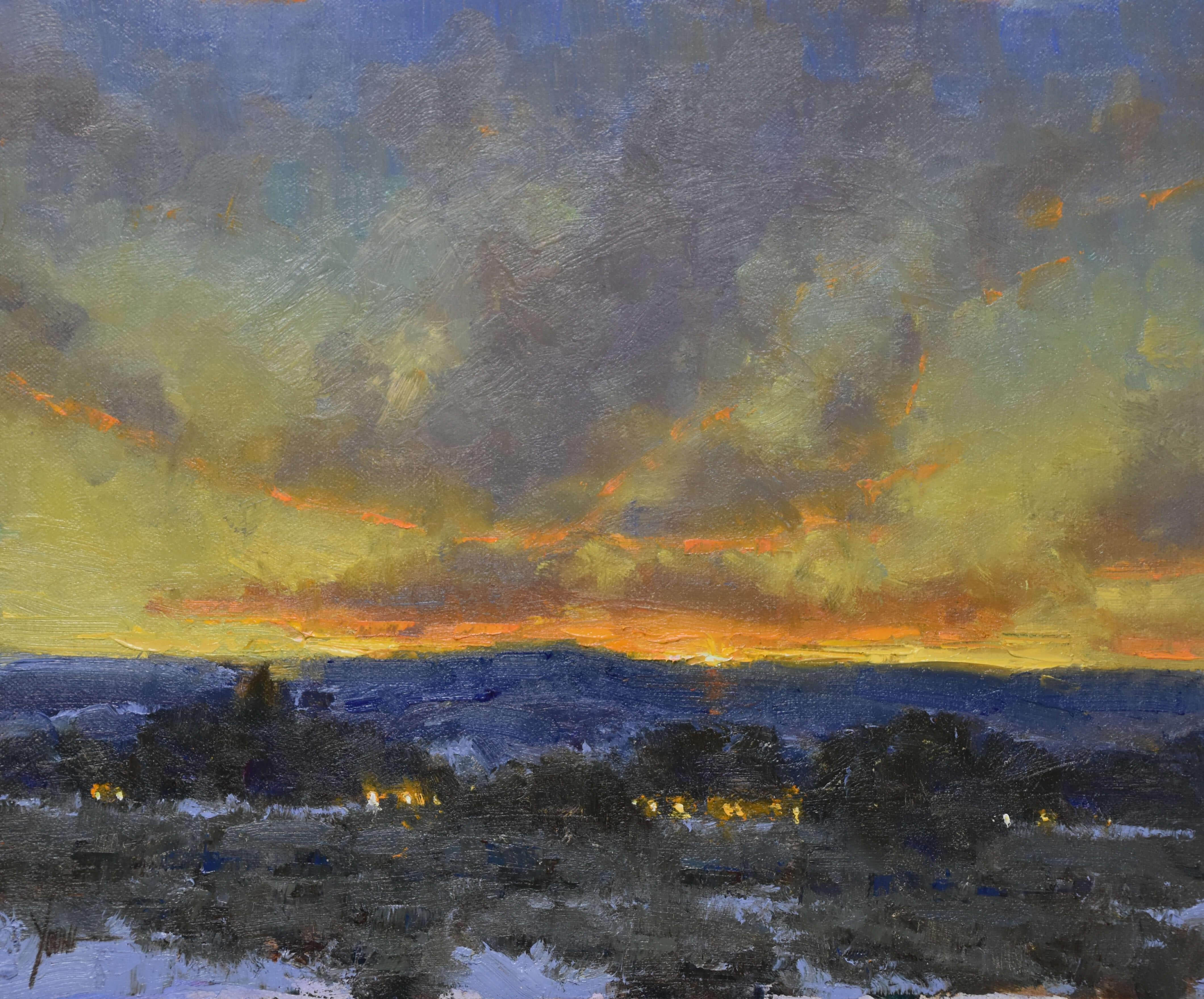 Dan Young Landscape Painting – "Ferne Lichter" Original Ölgemälde, Landschaft, Nocturne
