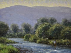 Morning on the Fork (Contemporary western river landscape with fly fishing)