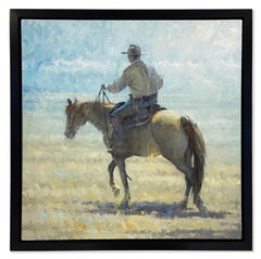 Open Range (Cowboy, horse/buckskin coat, plains, tonal palette, gold, tan, blue)