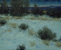 "Luces de invierno" Pintura al óleo original, Paisaje, Escena de nieve
