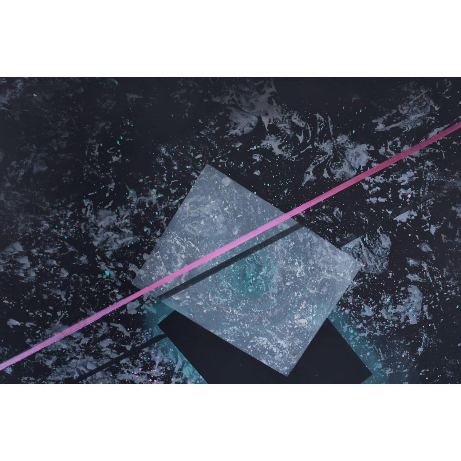 Dana 1980s Large Black Pink and Blue Geometric Memphis Style Painting For Sale 4