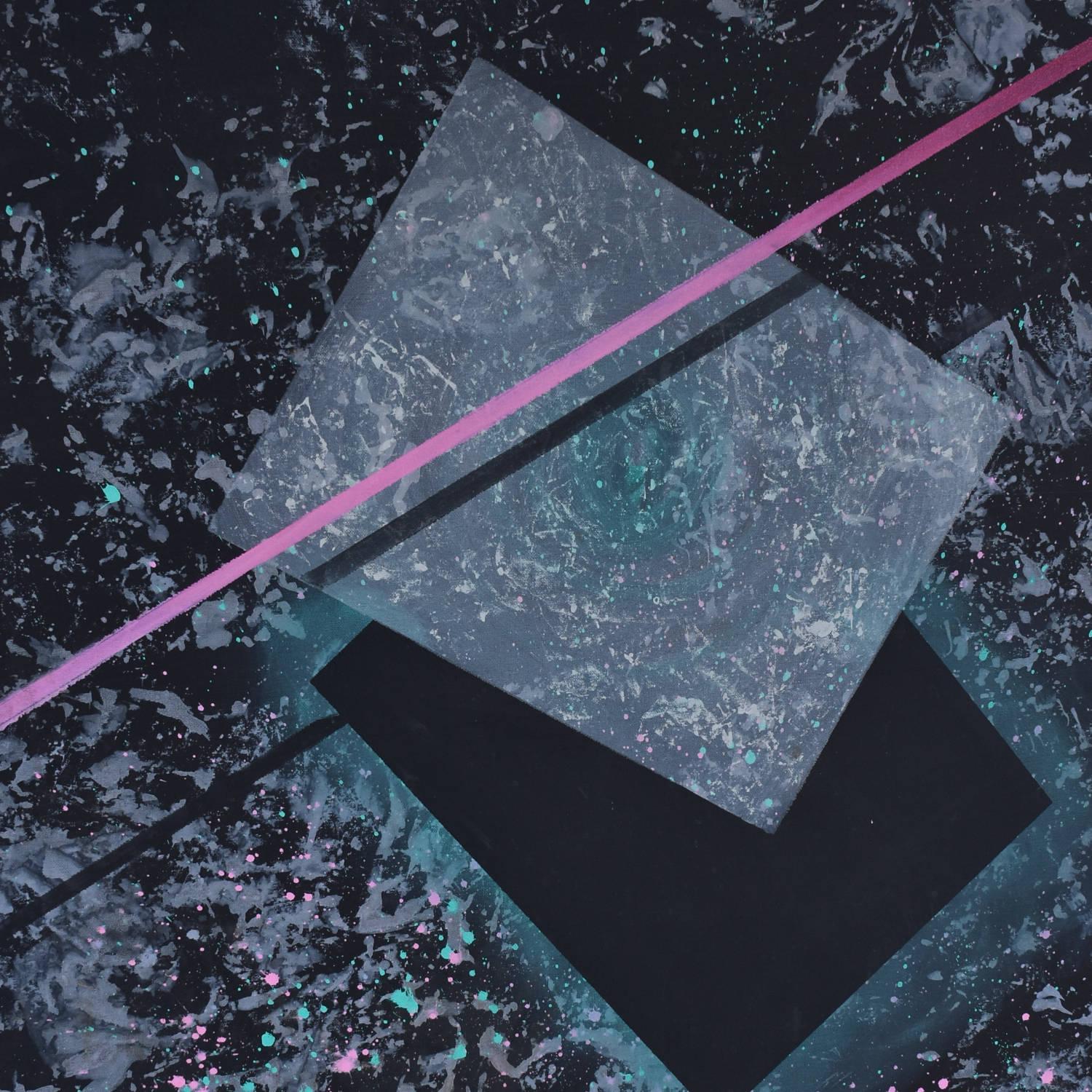 Dana 1980s Large Black Pink and Blue Geometric Memphis Style Painting For Sale 2