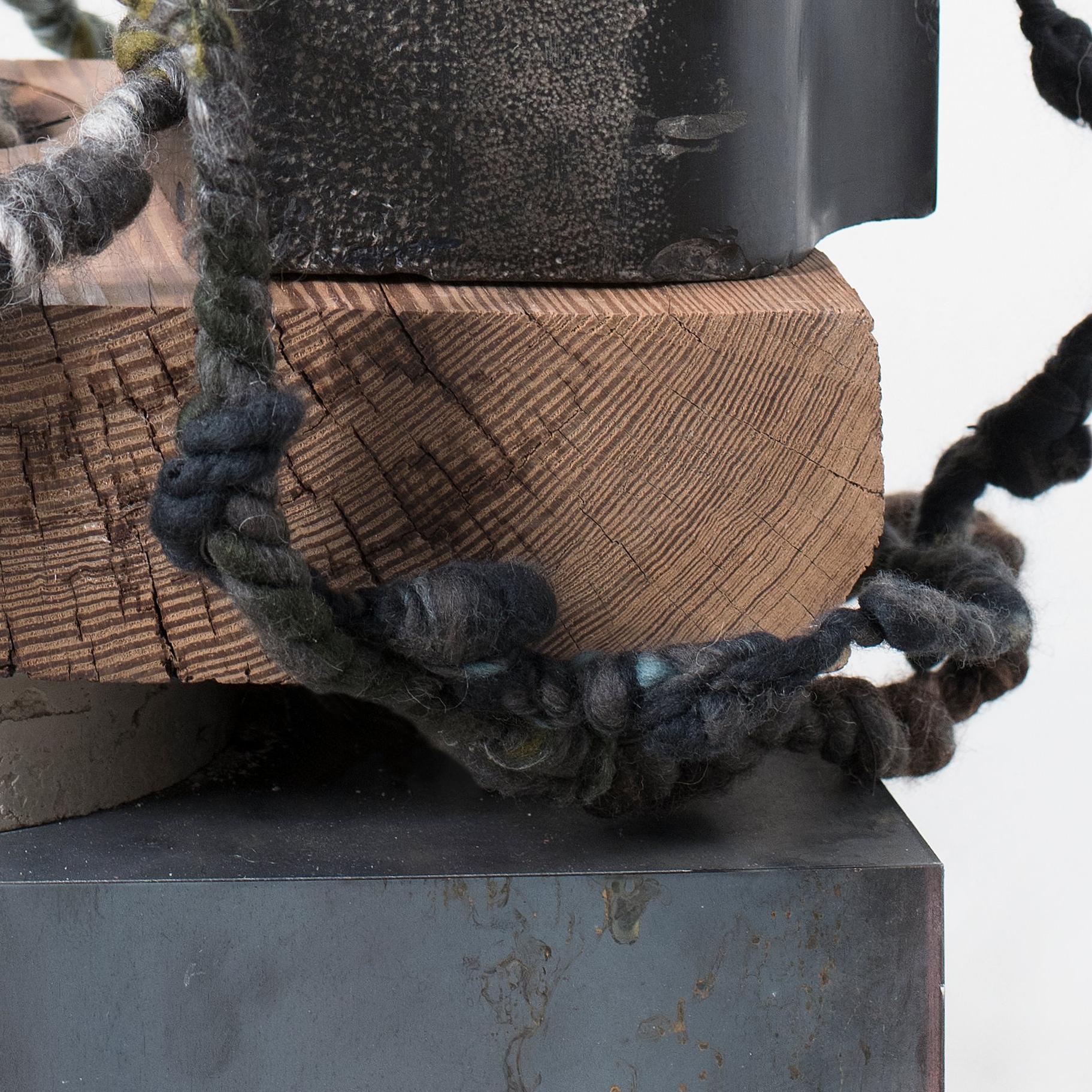 This sculpture merges Belgian Black Marble, Douglas Fir and concrete with natural fibers of Yak, Alpaca, Gotland sheep, silk, bamboo and Merino.
