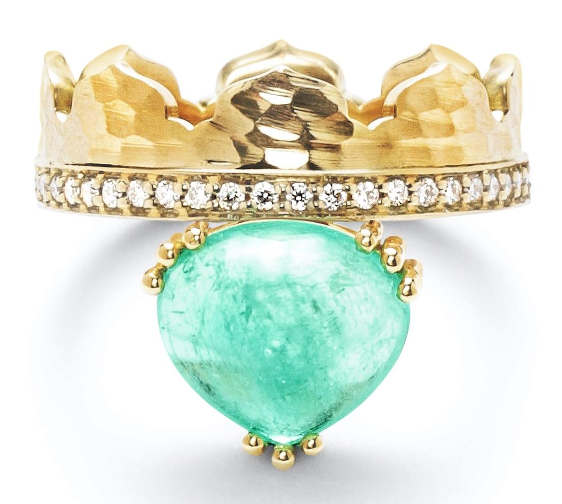 Pear Cut Dana Bronfman X Muzo Emerald Fairmined Gold Agra Crown Ring