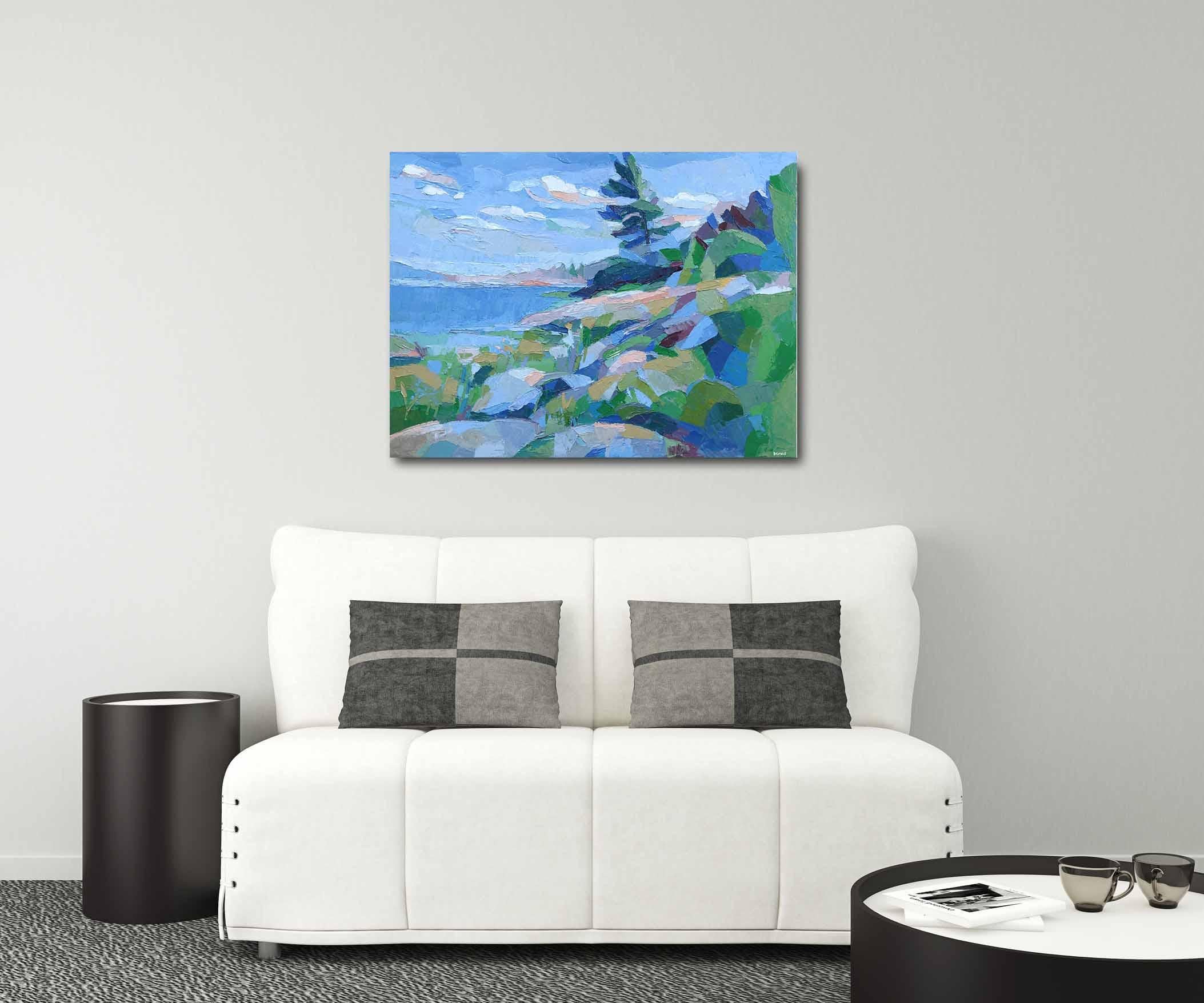 Cascata - Pittura originale di paesaggio Nature astratta ad impasto sui toni della terra - Painting di Dana Cowie