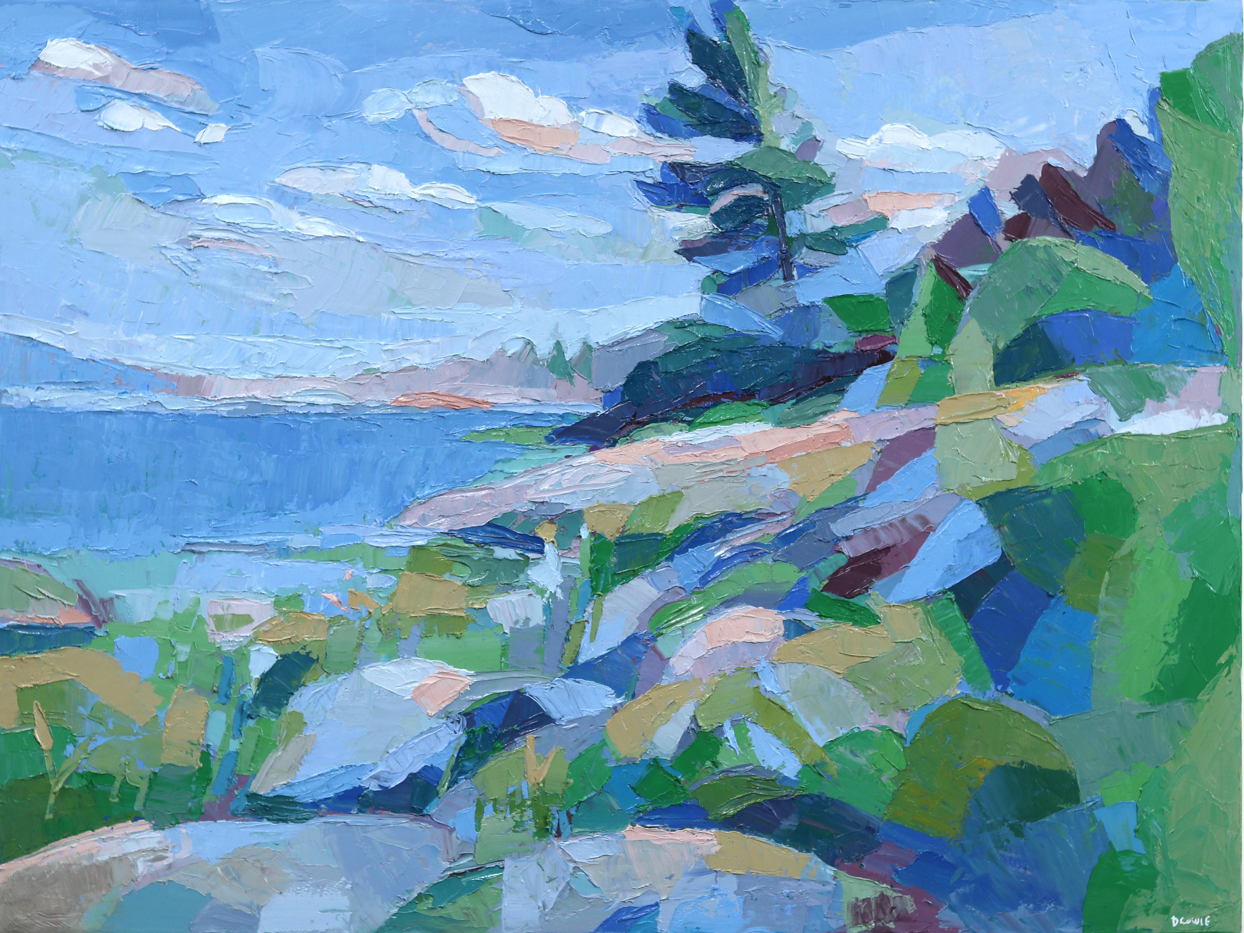 Cascata - Pittura originale di paesaggio Nature astratta ad impasto sui toni della terra - Painting Astratto di Dana Cowie