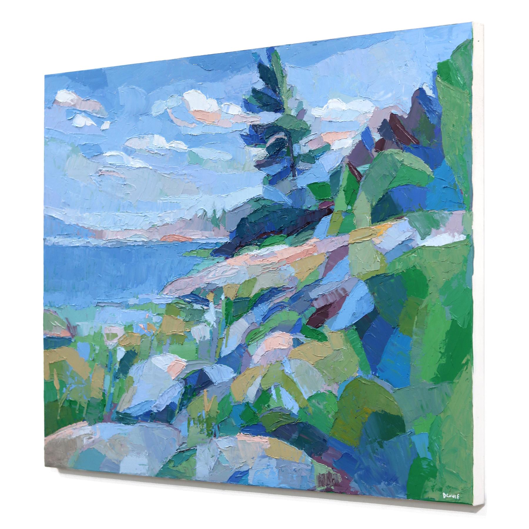 Cascata - Pittura originale di paesaggio Nature astratta ad impasto sui toni della terra - Abstract Painting Blu di Dana Cowie