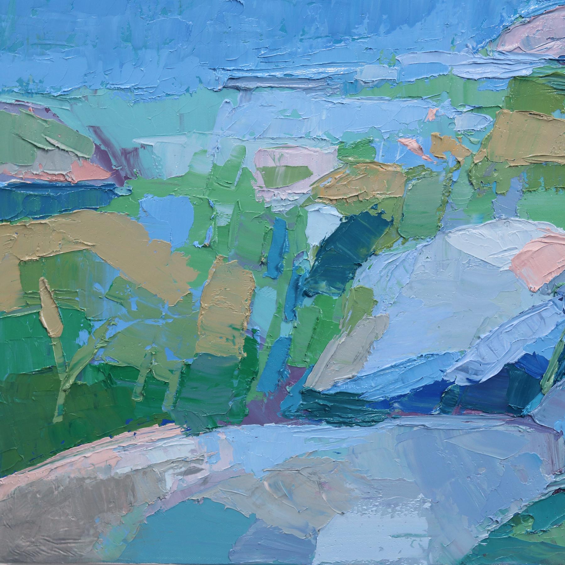 Cascata - Pittura originale di paesaggio Nature astratta ad impasto sui toni della terra in vendita 3