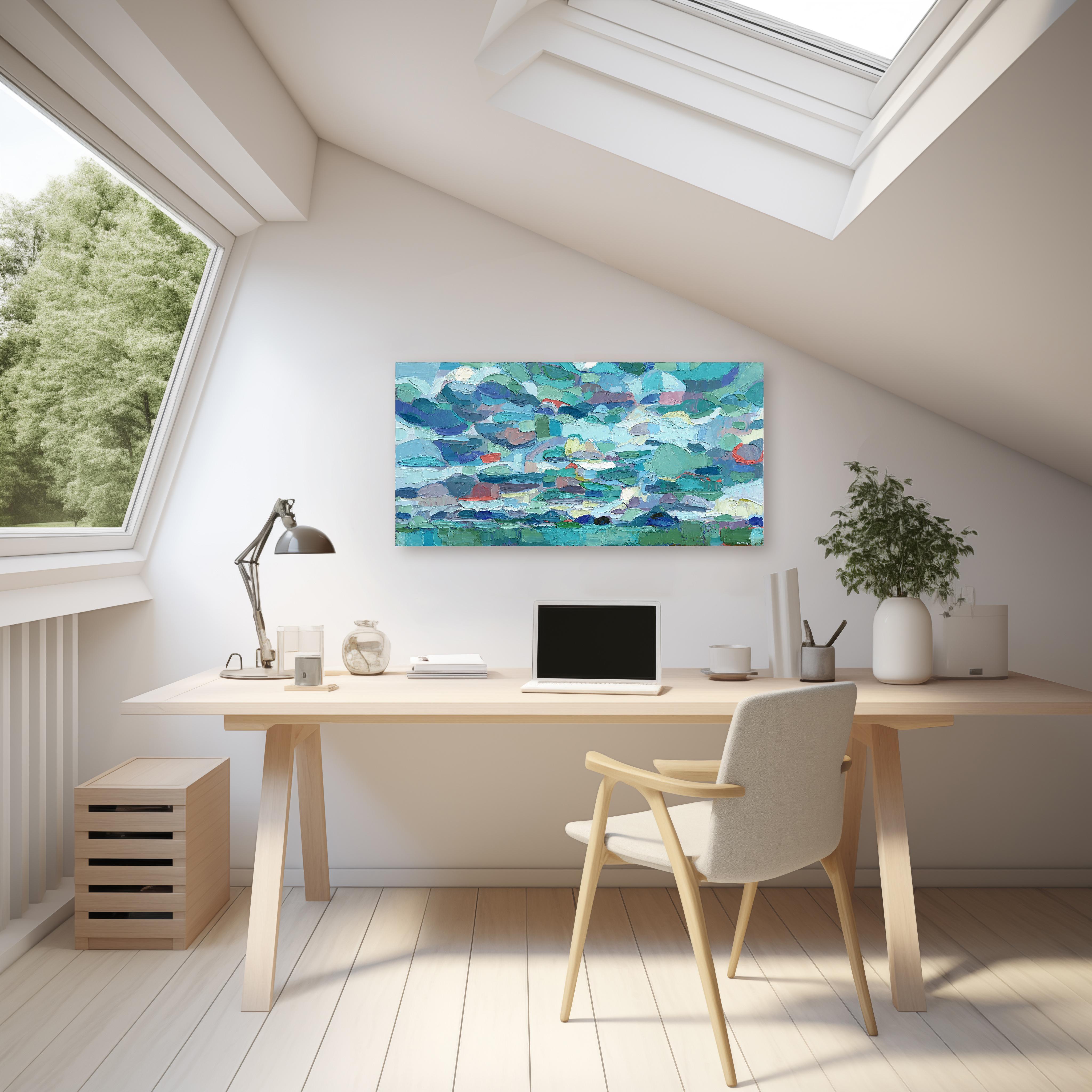 Cloud Flirtation, Midland - Original Abstrakt Natur Landschaft Impasto Gemälde – Painting von Dana Cowie