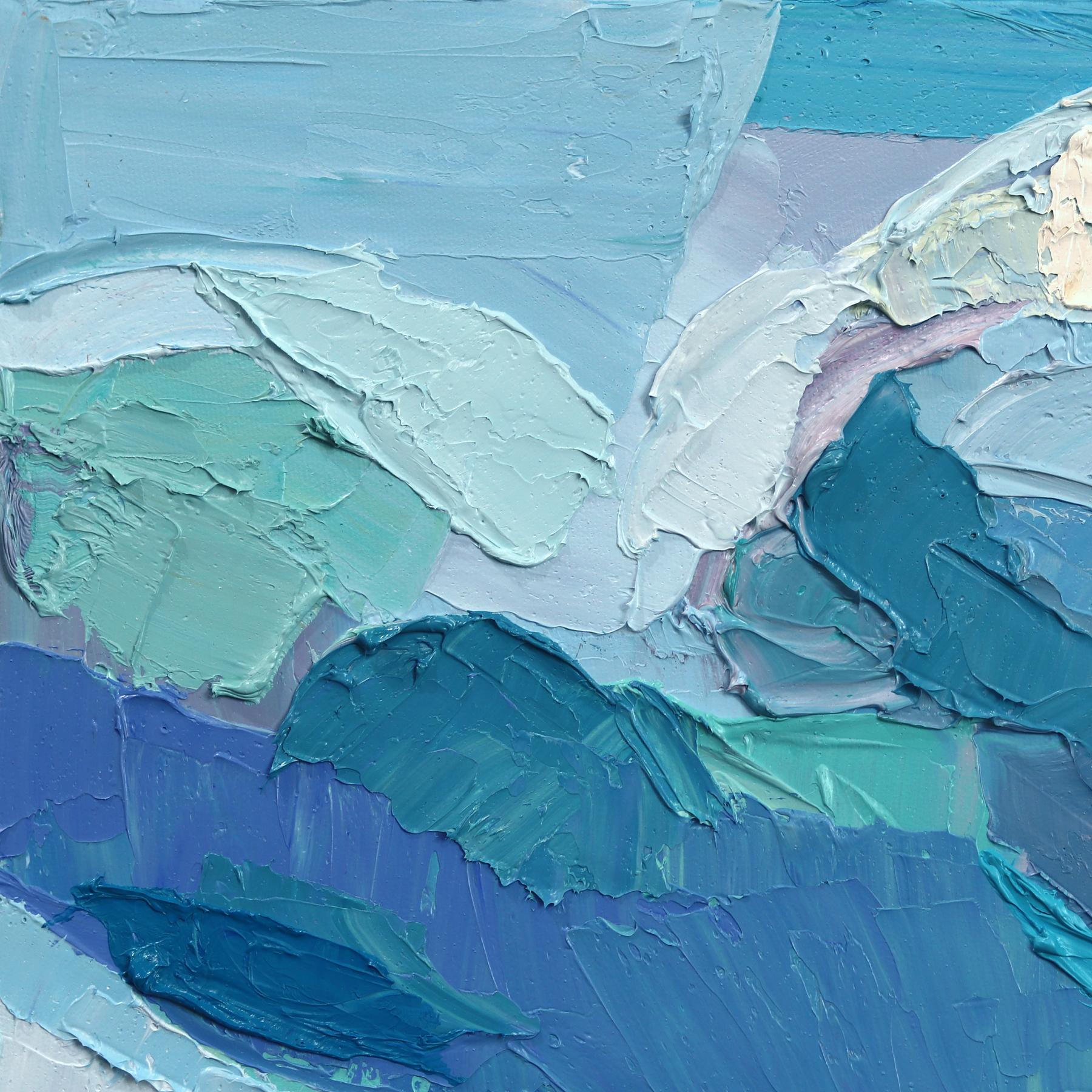 Cloud Flirtation, Midland - Original Abstrakt Natur Landschaft Impasto Gemälde (Blau), Abstract Painting, von Dana Cowie