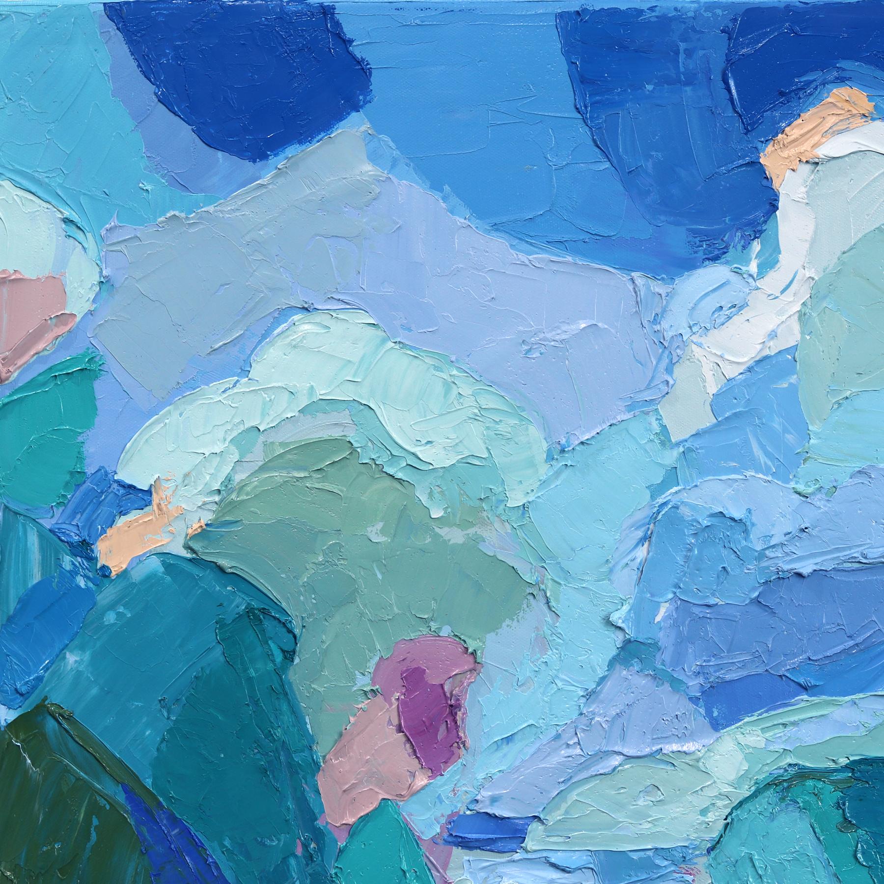 Granja Nublada - Pintura Original Azul Abstracta Paisaje Cielo Impasto - Painting Abstracto de Dana Cowie