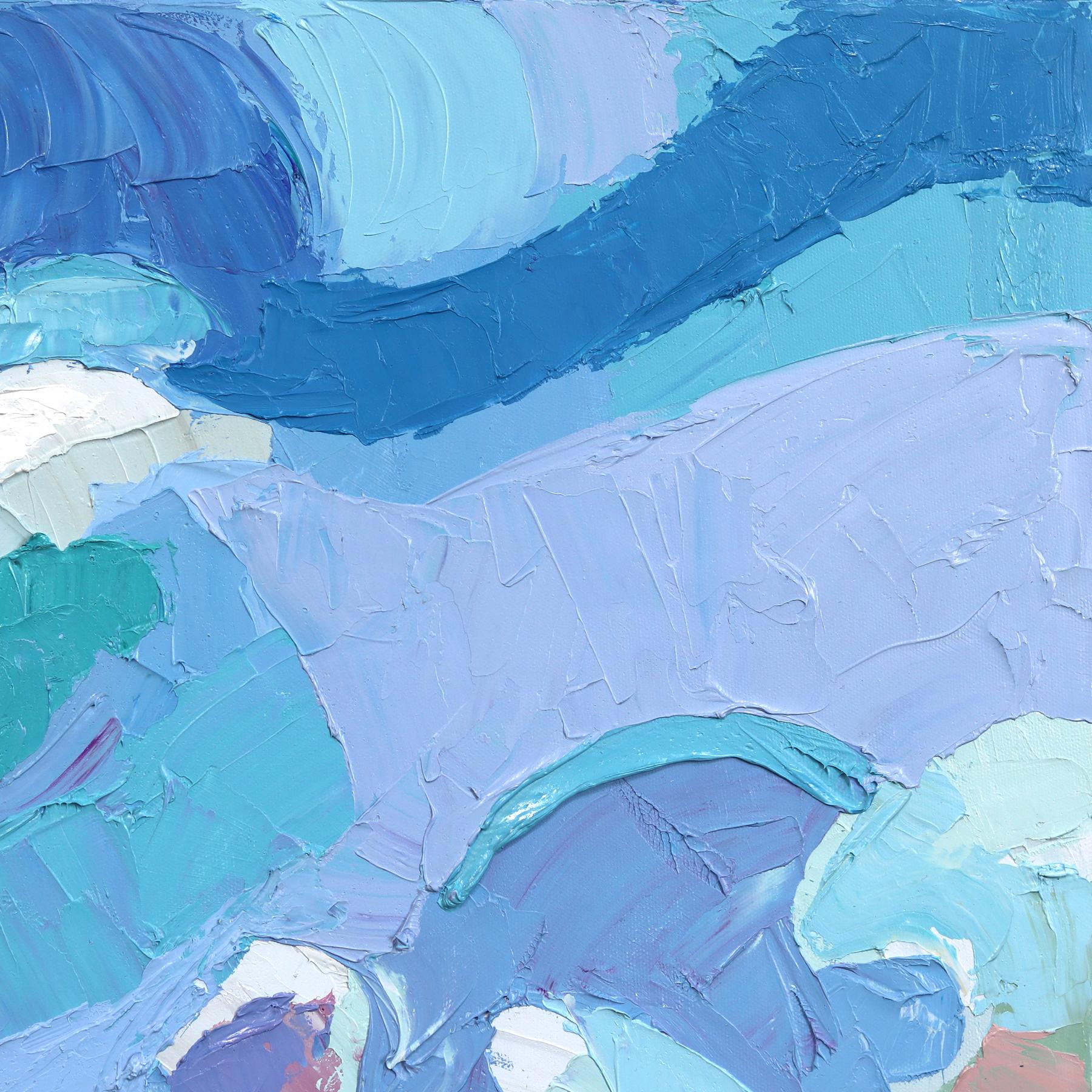 Granja Nublada - Pintura Original Azul Abstracta Paisaje Cielo Impasto 1
