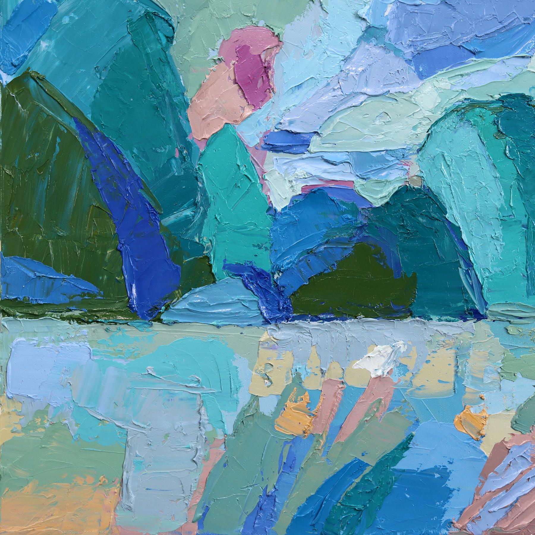 Granja Nublada - Pintura Original Azul Abstracta Paisaje Cielo Impasto 3
