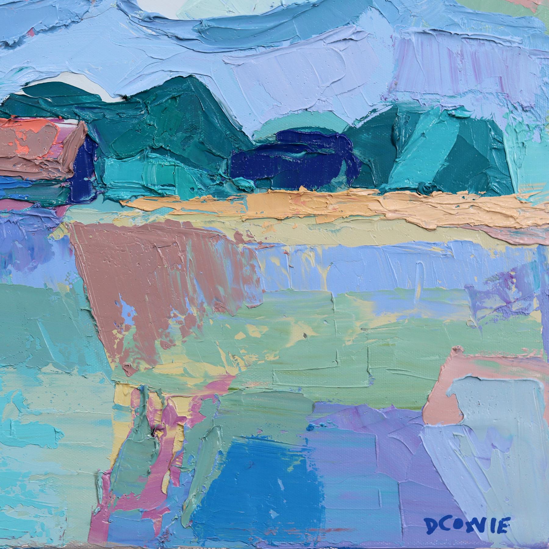 Granja Nublada - Pintura Original Azul Abstracta Paisaje Cielo Impasto 4