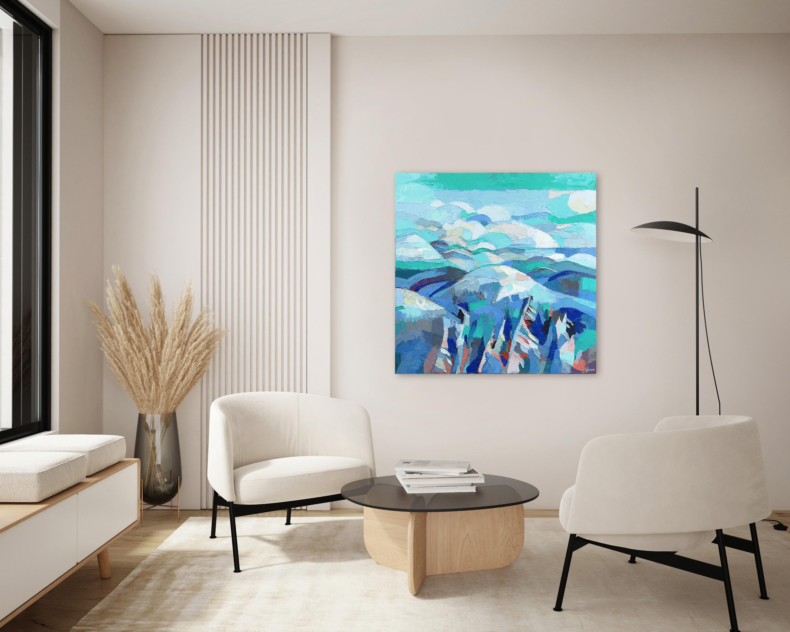 Curve - Pittura originale a toni freddi di Nature Astratte Paesaggio Textural Impasto - Painting di Dana Cowie