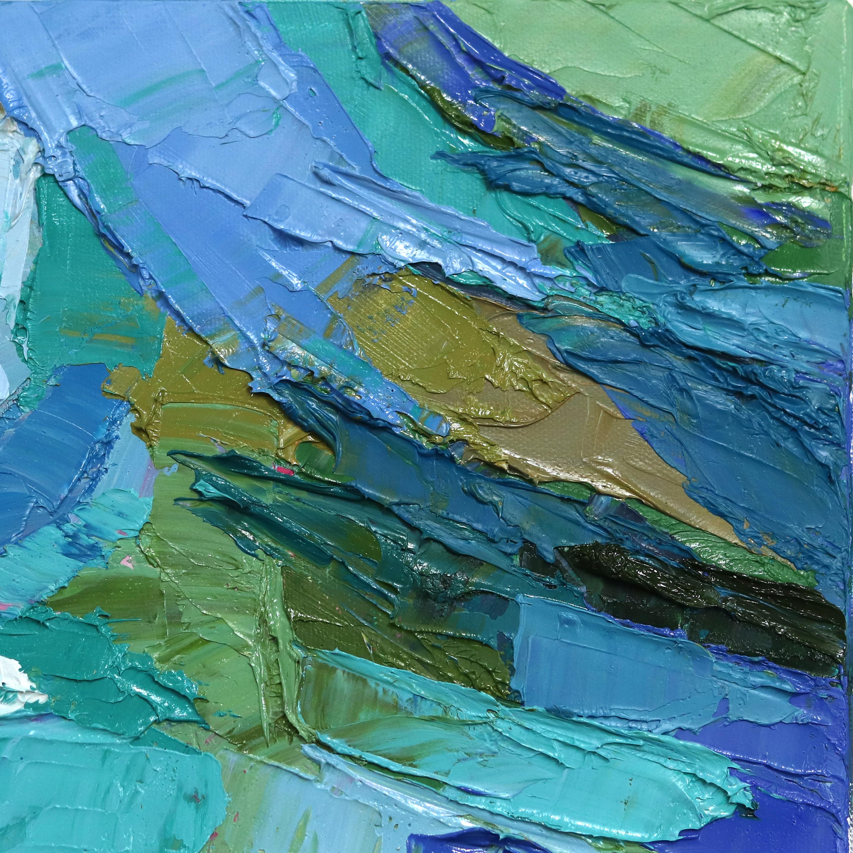 Gratitude - Original Blue Green Impasto Abstract Rural Landscape Painting For Sale 1