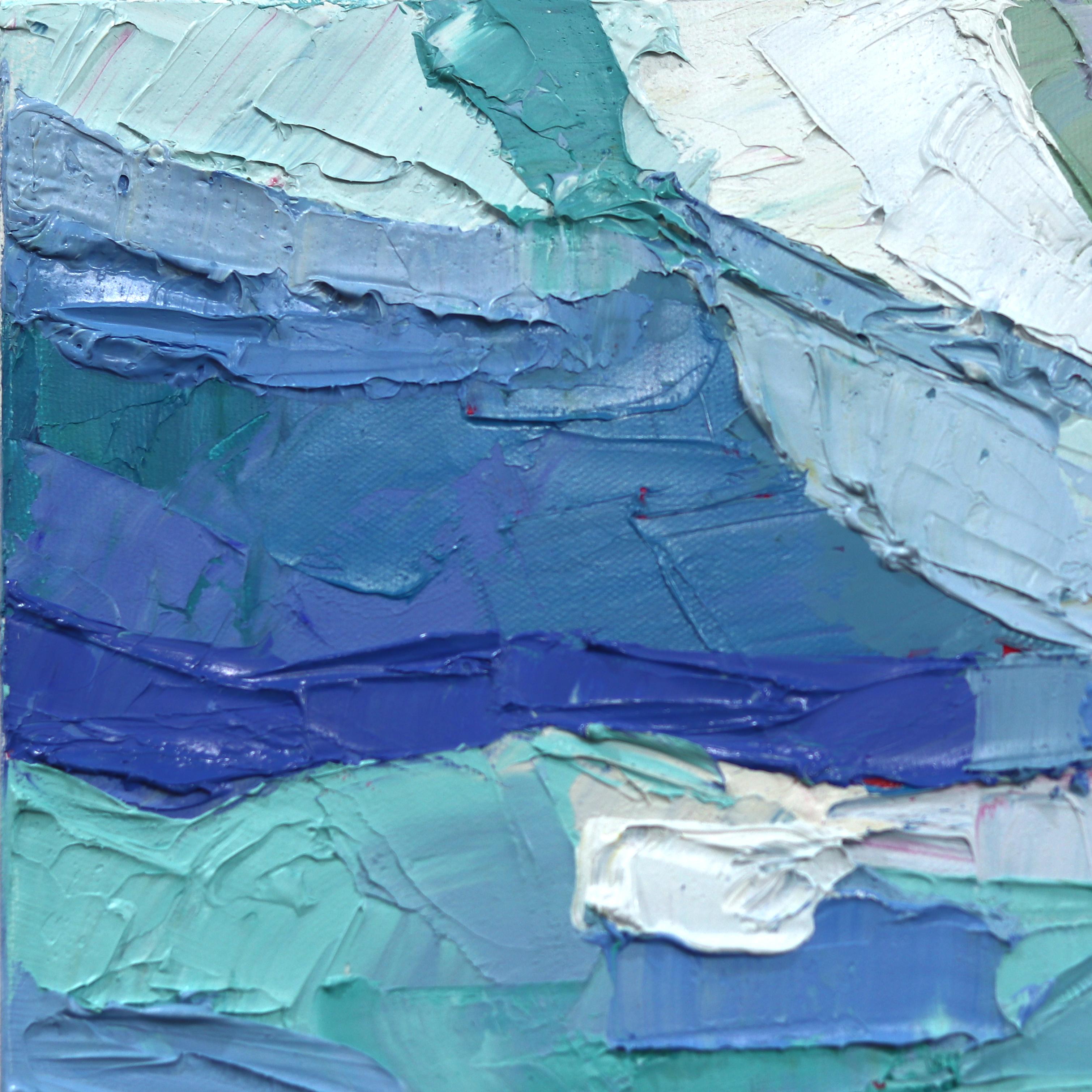 Gratitude - Original Blue Green Impasto Abstract Rural Landscape Painting For Sale 4
