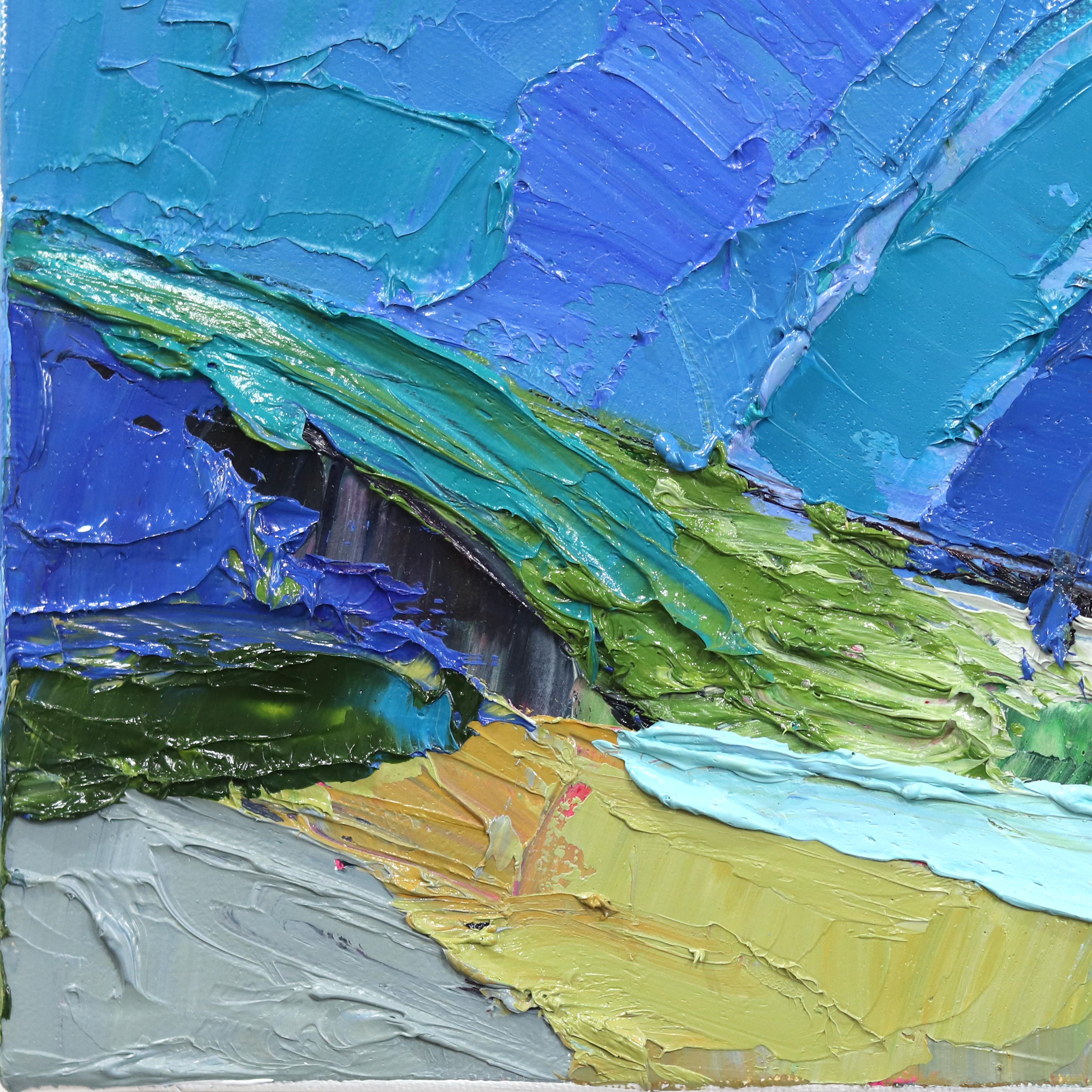Gratitude - Original Blue Green Impasto Abstract Rural Landscape Painting For Sale 5