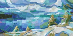 Gratitude - Original Blue Green Impasto Abstract Rural Landscape Painting