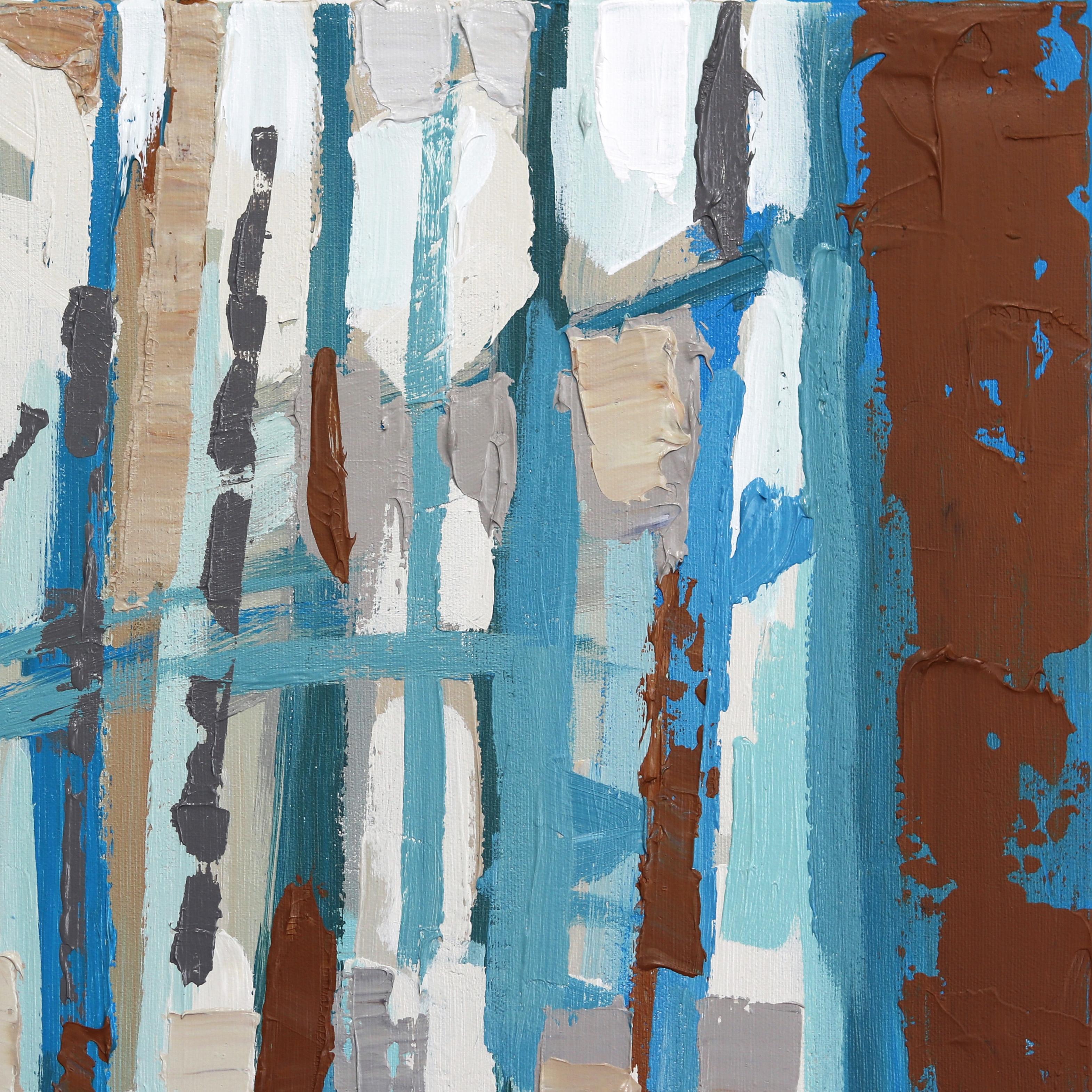 Hidden Place - Original Impasto Abstract Beige Blue Landscape Forrest Painting For Sale 2