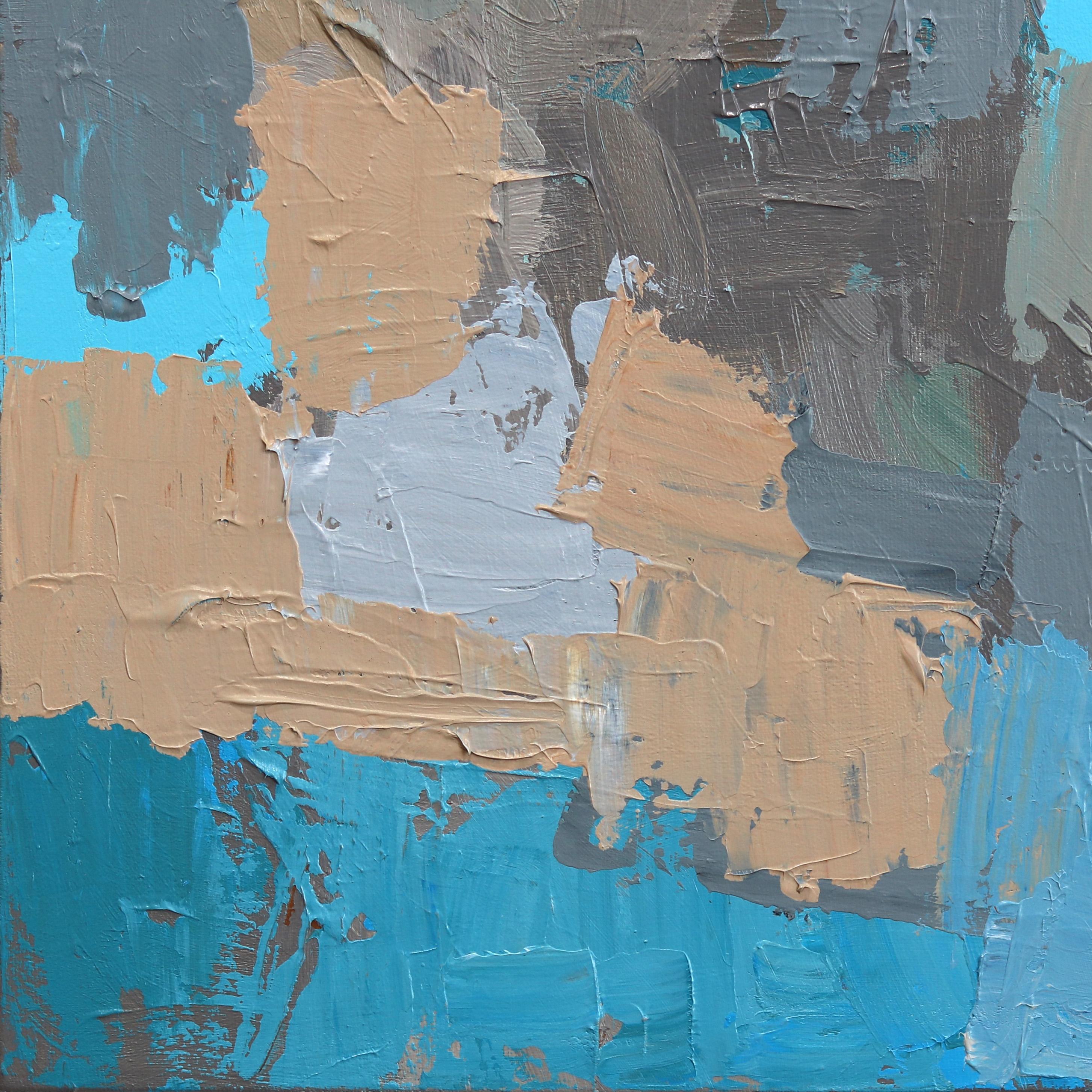 Hidden Place - Original Impasto Abstract Beige Blue Landscape Forrest Painting For Sale 4