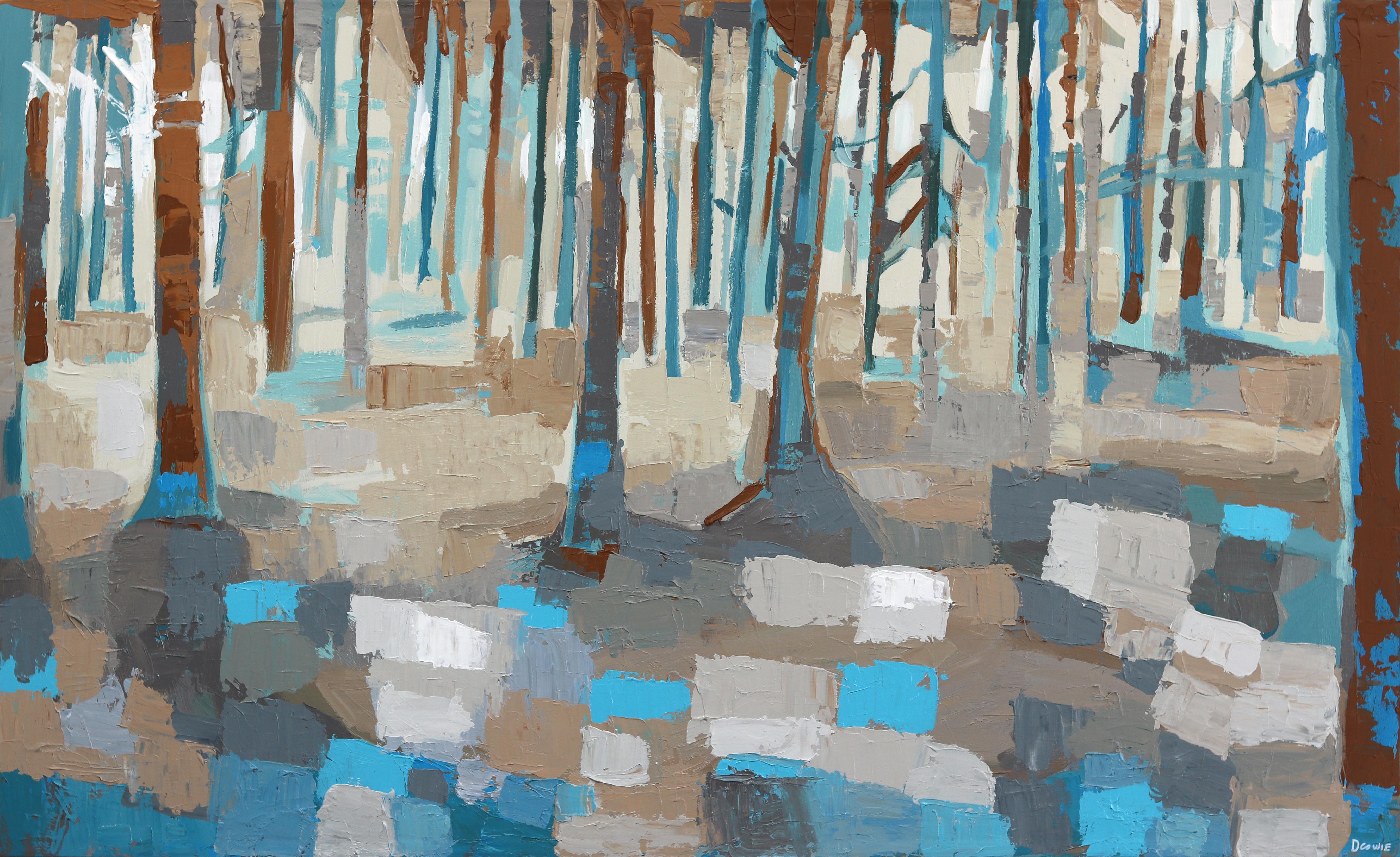 Dana Cowie Abstract Painting - Hidden Place - Original Impasto Abstract Beige Blue Landscape Forrest Painting