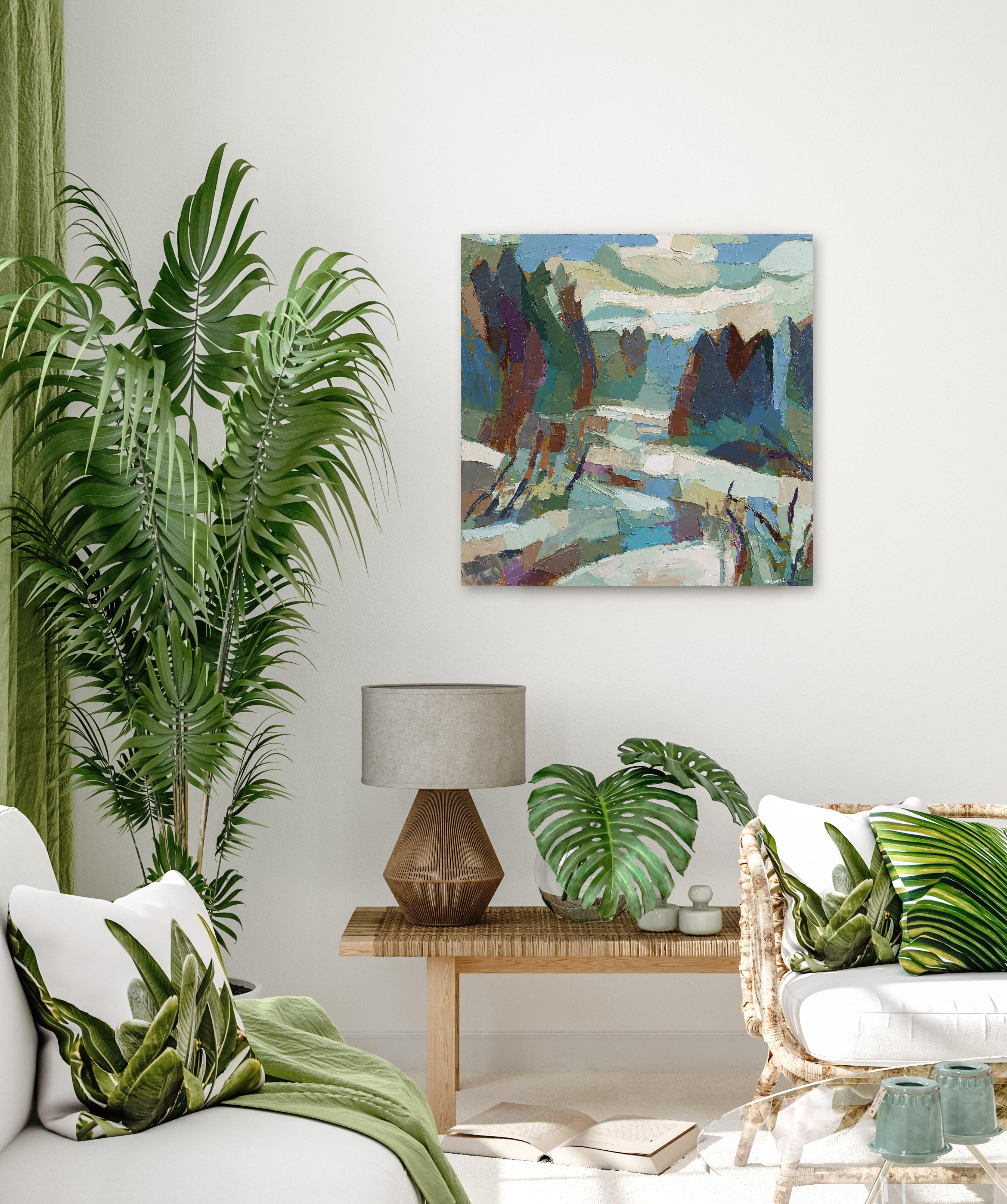 Voyage Unknown - Original Abstract Impasto Nature Rural Landscape Painting - Gris Abstract Painting par Dana Cowie
