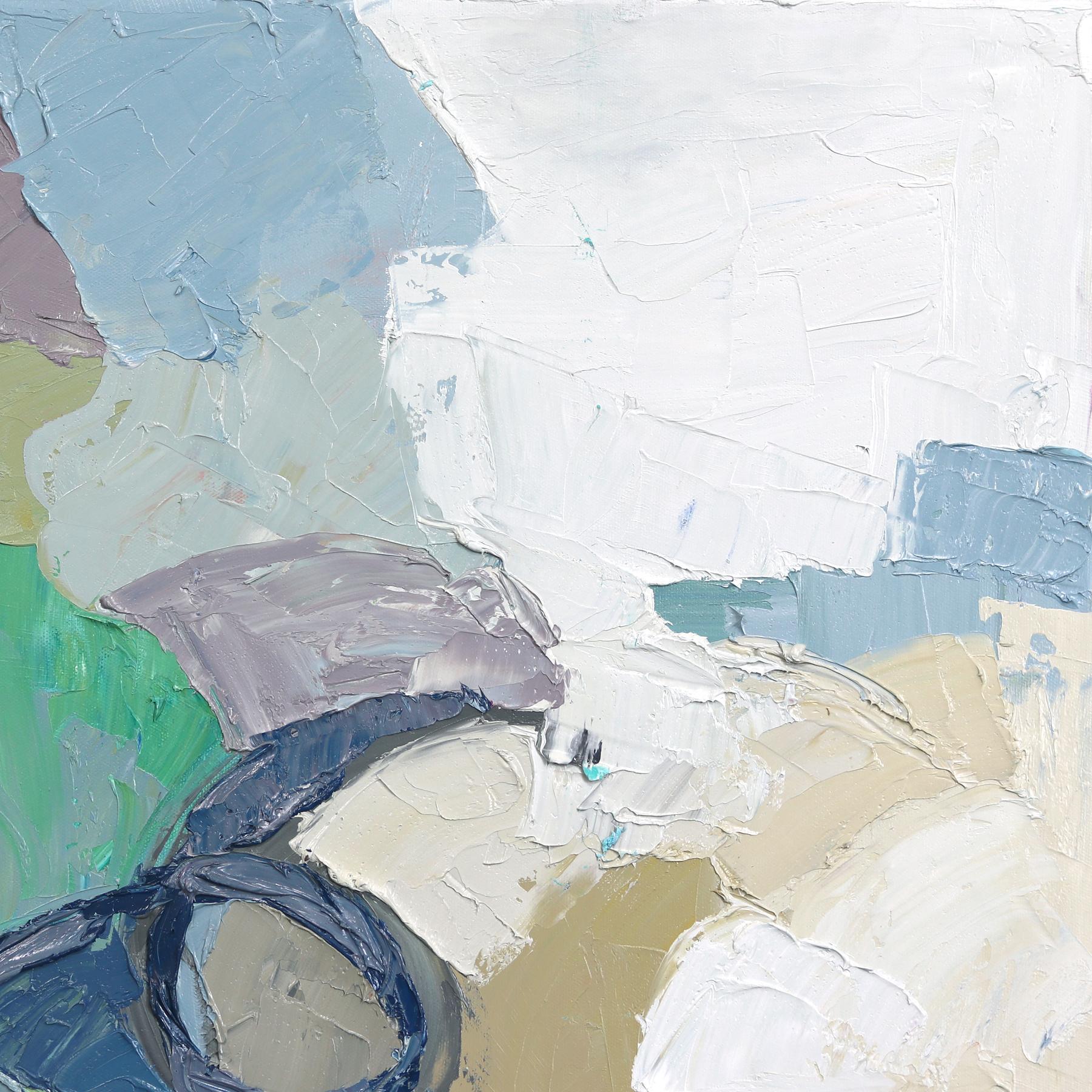 En utilisant une technique d'empâtement et de peinture, Dana Cowie crée des paysages agricoles et ruraux d'inspiration cubiste. Travaillant avec des combinaisons de couleurs contrôlées, ses œuvres semblent abstraites de près et deviennent plus