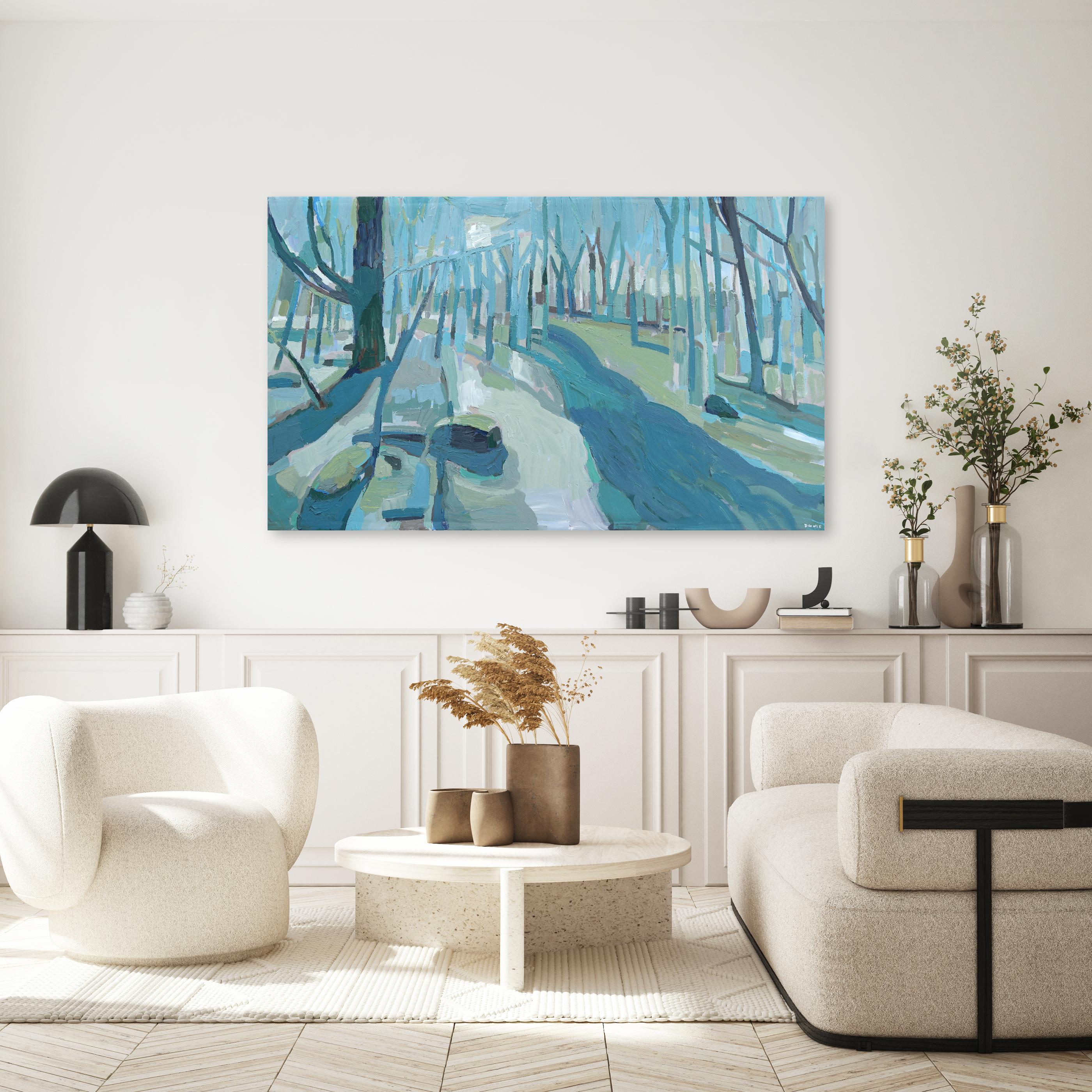 Forest Maple - Grande peinture originale Impasto Abstract Forest Trees Landscape - Painting de Dana Cowie