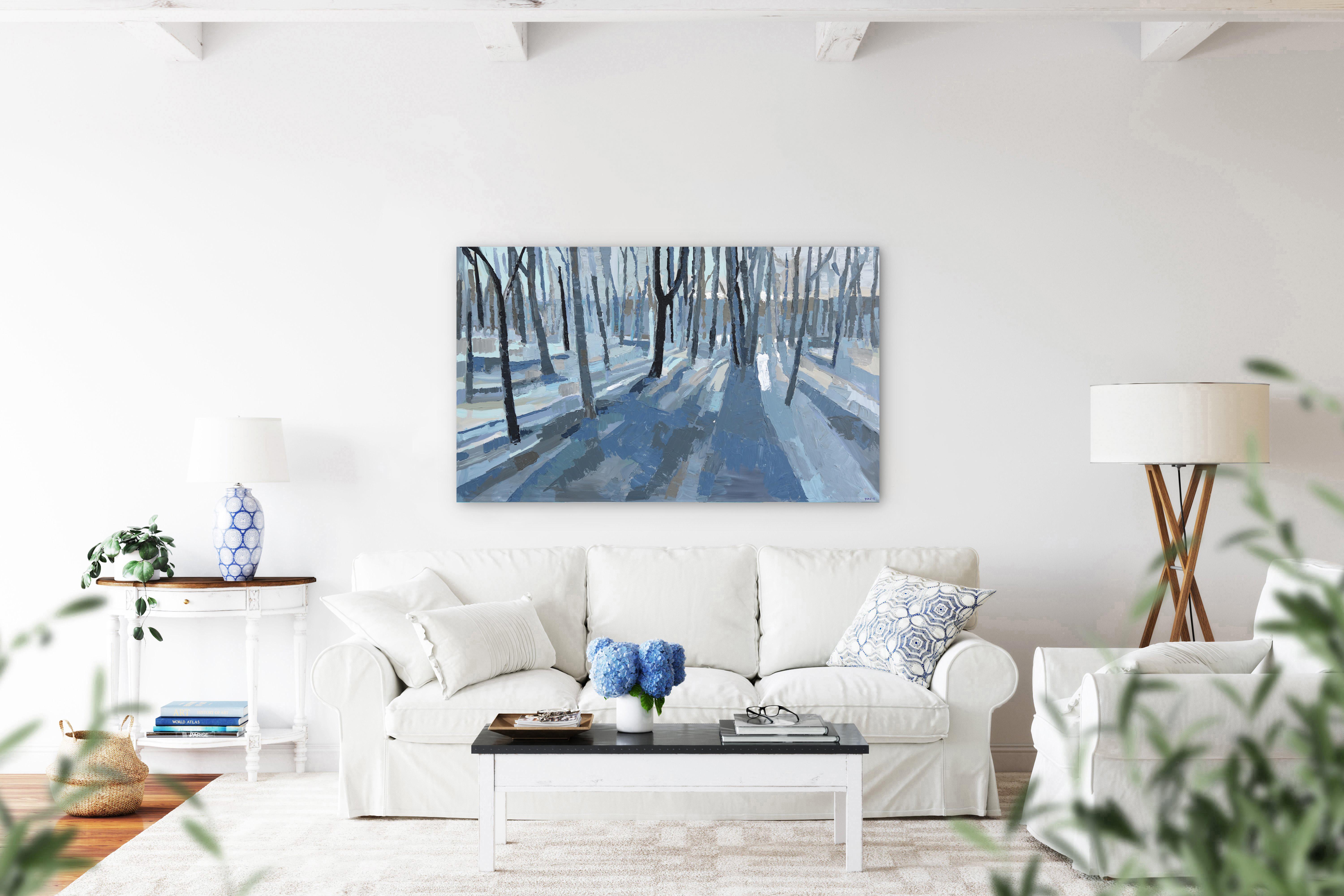 Sombreado - Gran Pintura Paisaje Abstracto Original Impasto Textura Azul Gris - Painting de Dana Cowie