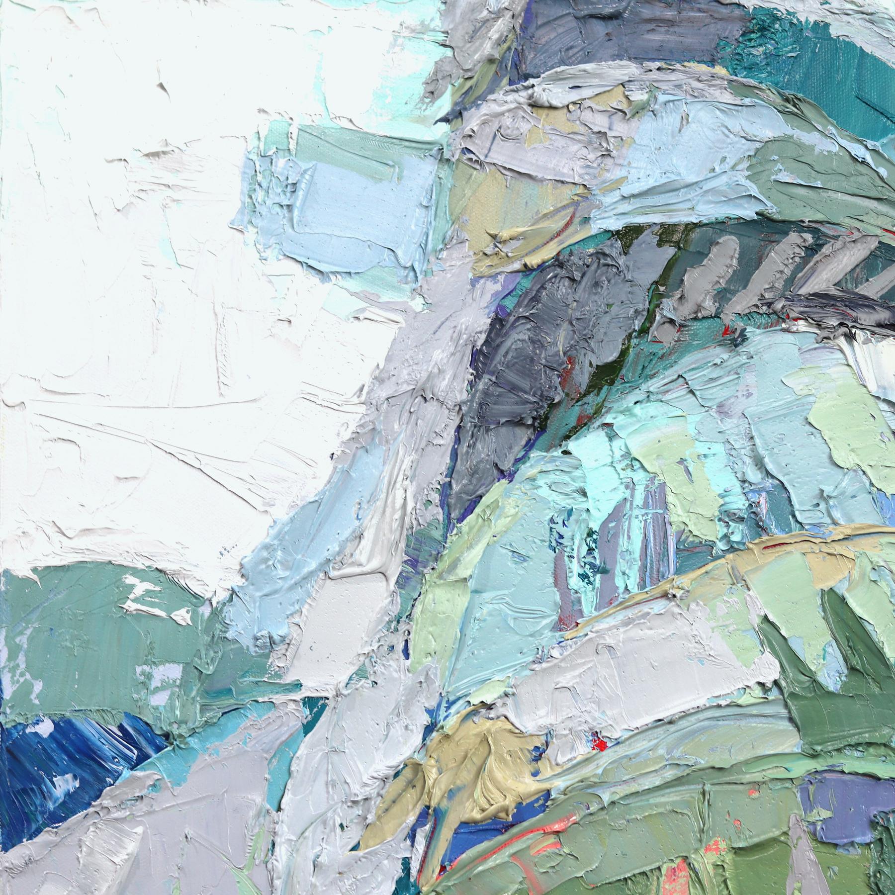 Shady Spot, Guatemala - Cool Tone Abstract Landscape Textural Impasto Malerei (Abstrakt), Painting, von Dana Cowie