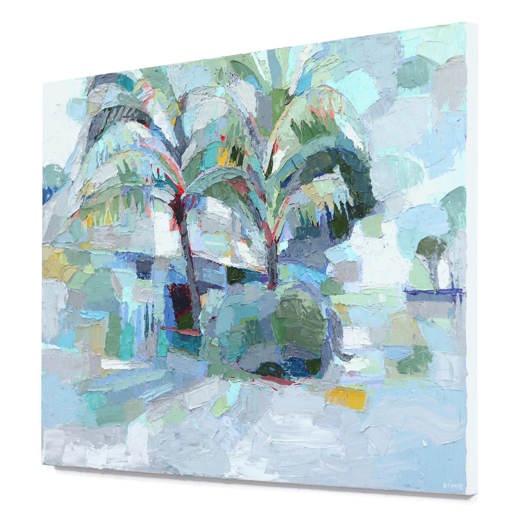 Shady Spot, Guatemala - Cool Tone Abstract Landscape Textural Impasto Malerei (Blau), Abstract Painting, von Dana Cowie