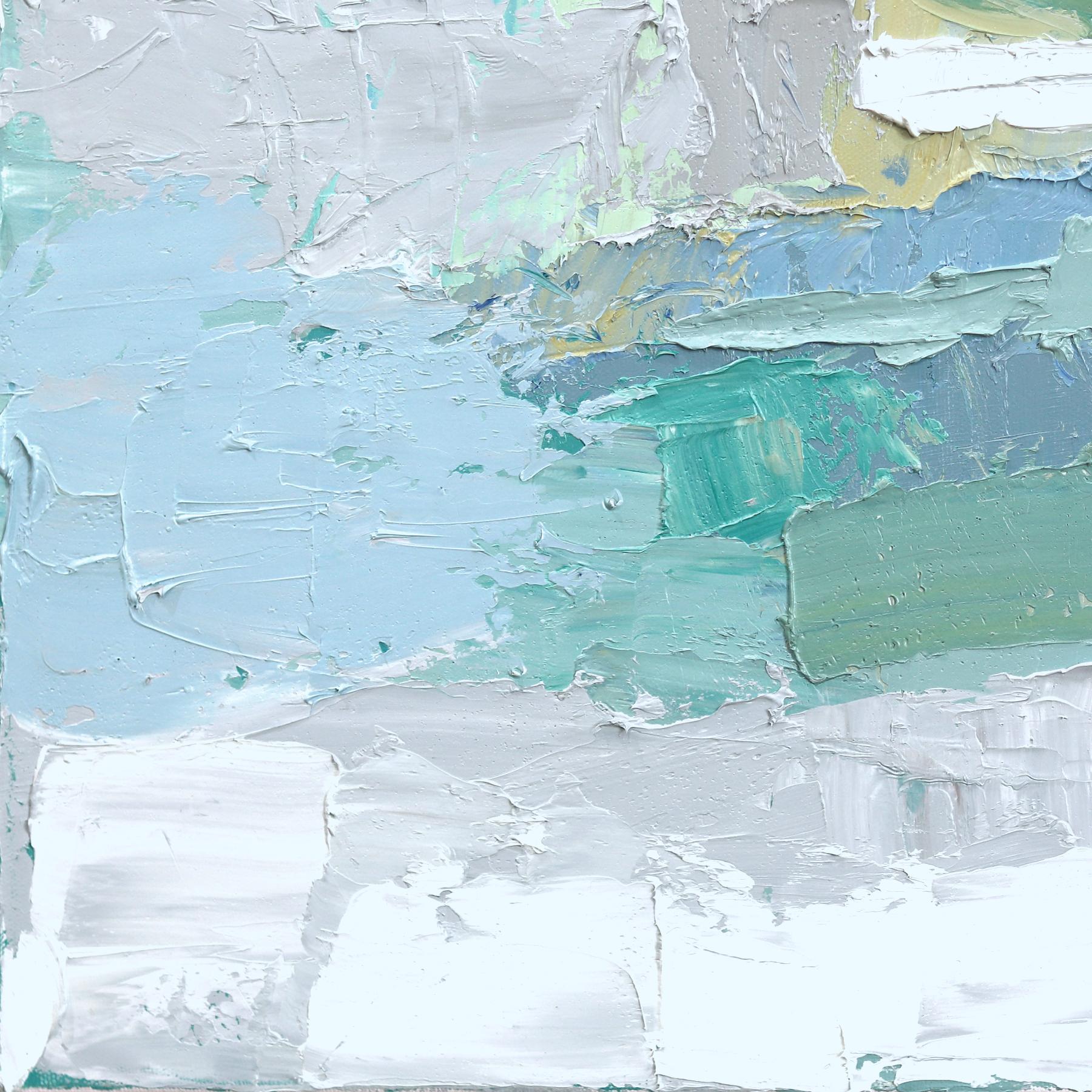 Shady Spot, Guatemala - Cool Tone Abstract Landscape Textural Impasto Malerei im Angebot 2