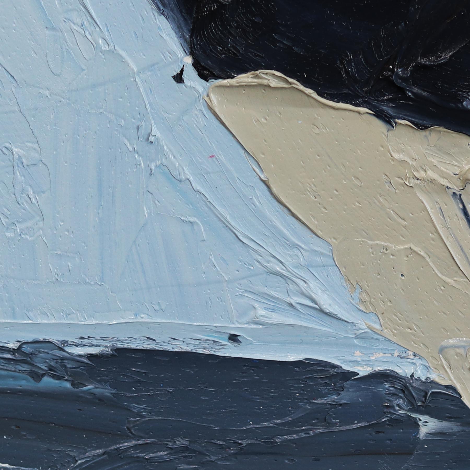 Slow Living - Pintura original al óleo Impasto Azul Turquesa Paisaje Abstracto en venta 3