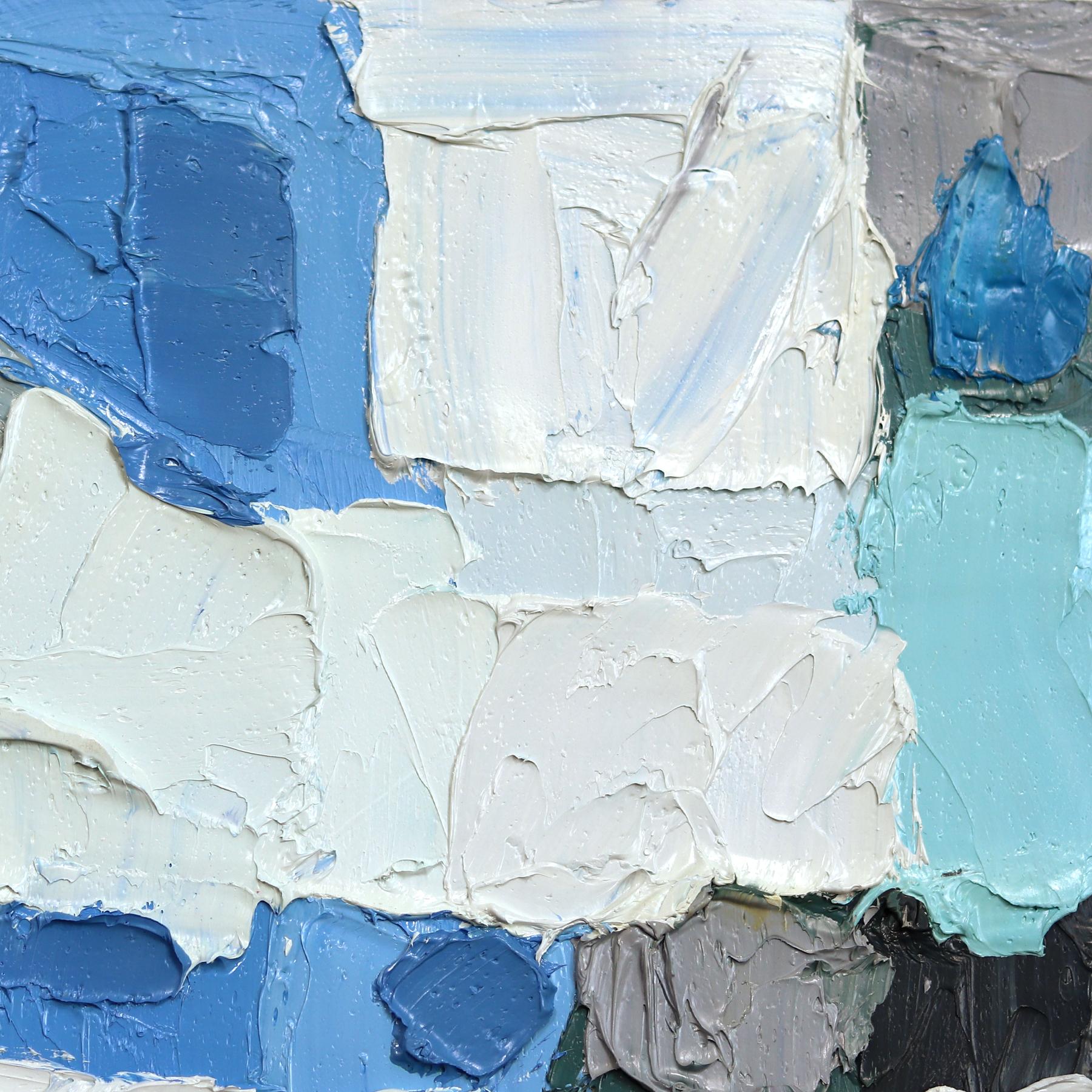 Slow Living - Pintura original al óleo Impasto Azul Turquesa Paisaje Abstracto en venta 4