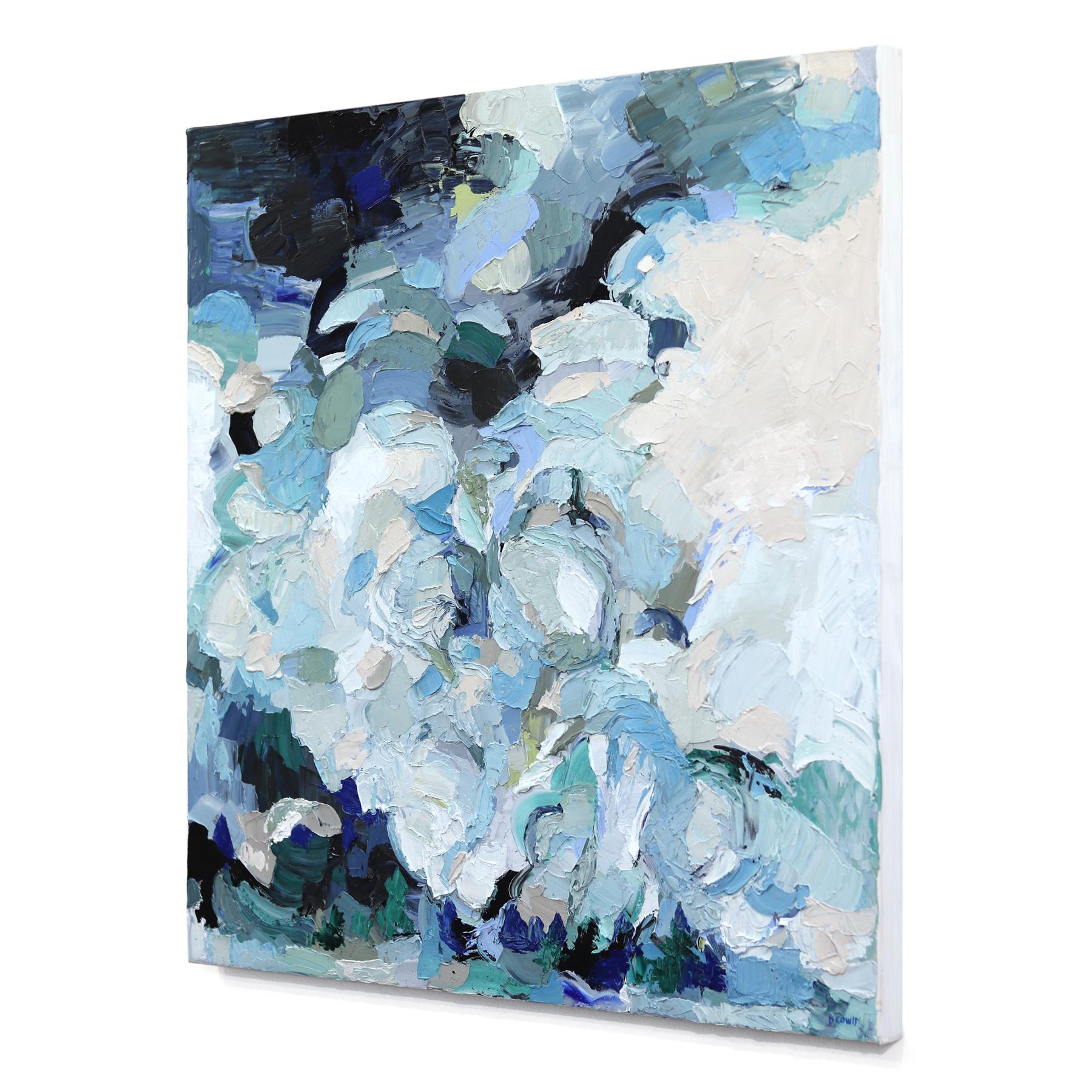 Storm - Blue Cool Tone Abstract Dramatic Landscape Textural Impasto Painting en vente 1