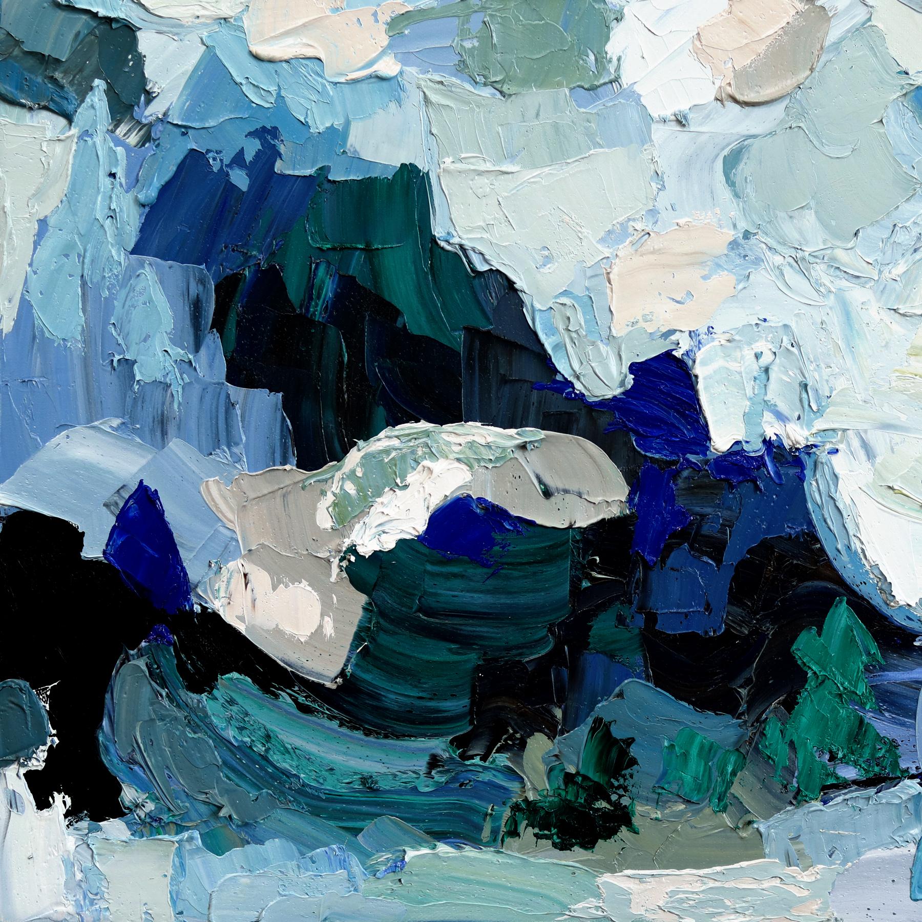Storm - Blue Cool Tone Abstract Dramatic Landscape Textural Impasto Painting en vente 4