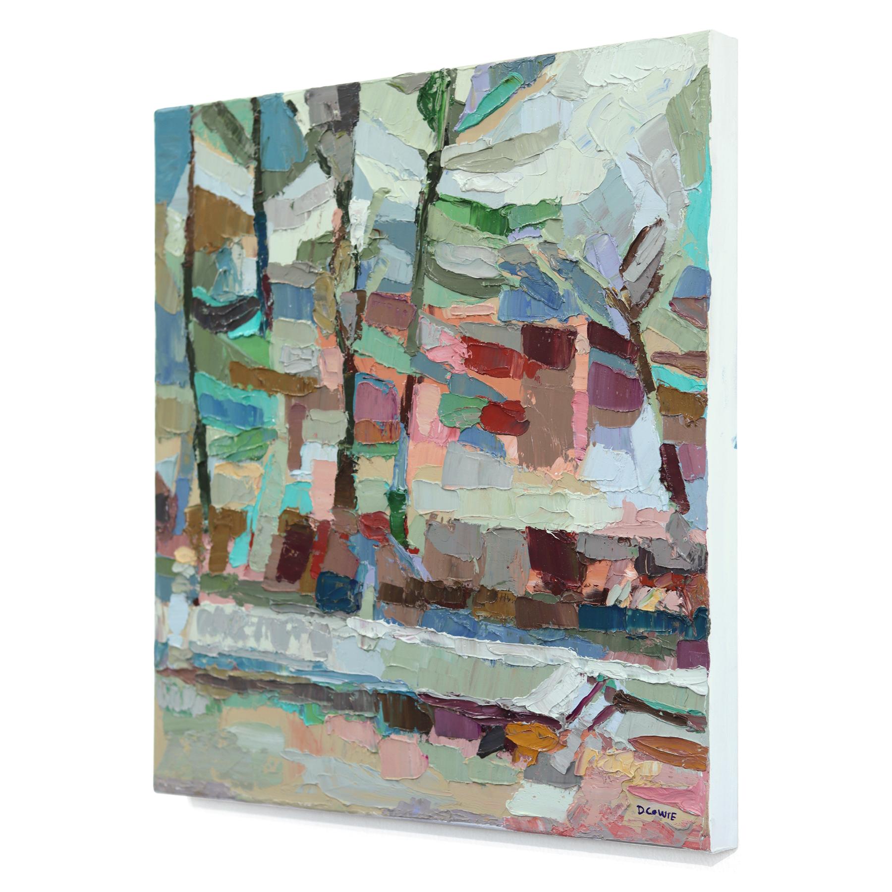 Mit einer pastosen, malerischen Technik schafft Dana Cowie kubistisch inspirierte Bauernhof- und Landschaften. Durch die Arbeit mit kontrollierten Farbschemata erscheinen ihre Kunstwerke aus der Nähe abstrakt und werden gegenständlicher, wenn der