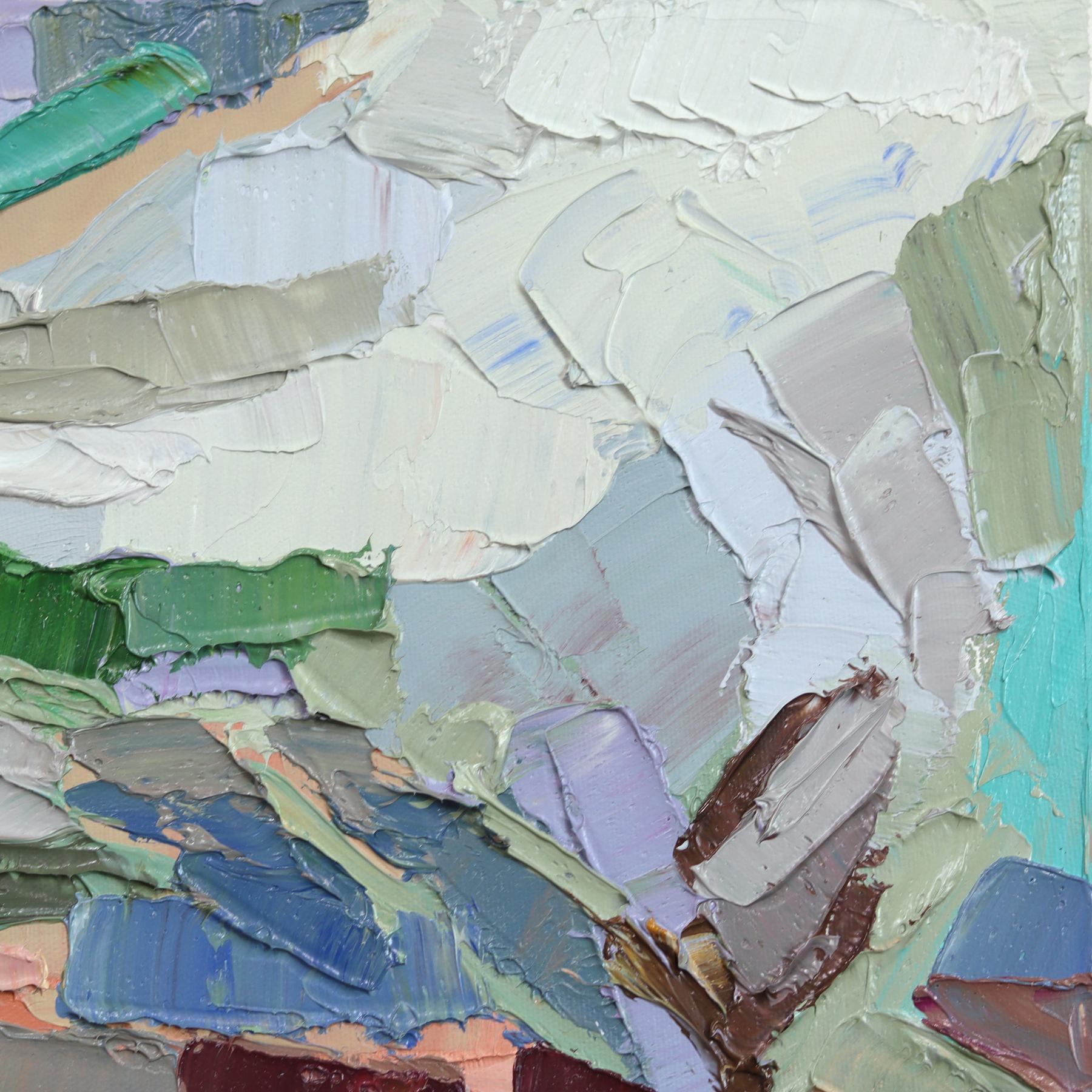 That House - Abstrakte Farbe durchtränkt Landschaft Textur Impasto Ölgemälde im Angebot 1