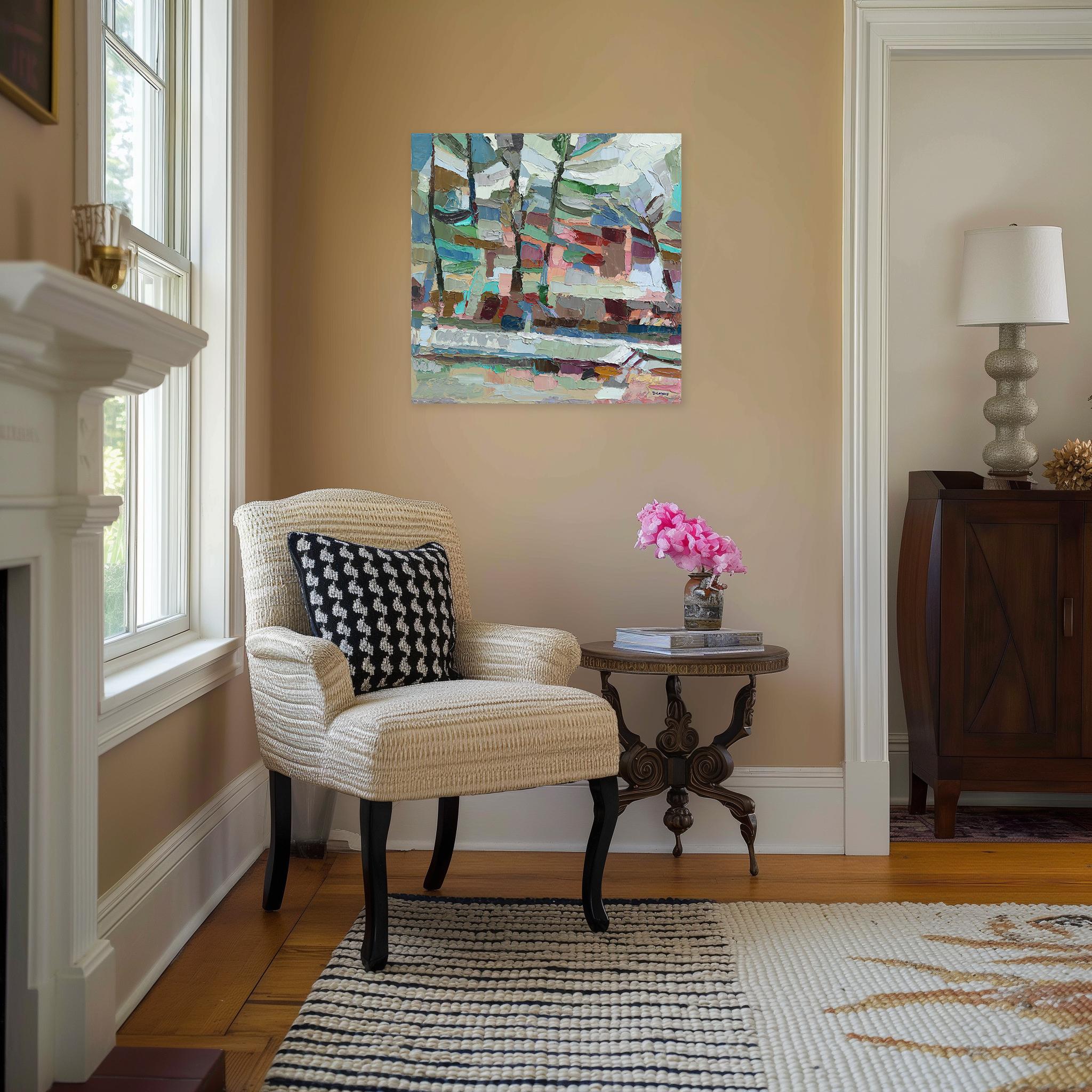 That House - Abstrakte Farbe durchtränkt Landschaft Textur Impasto Ölgemälde im Angebot 2