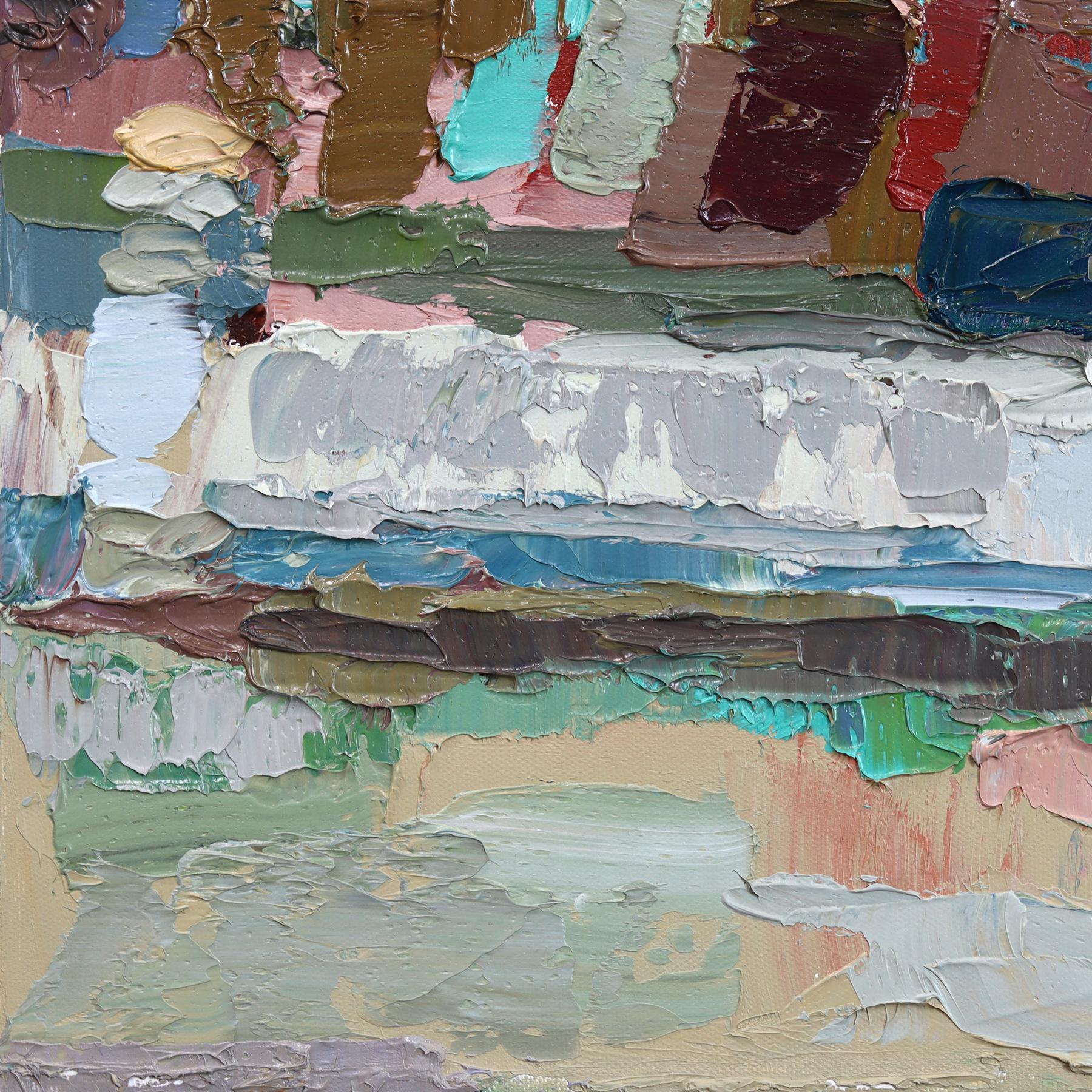 That House - Abstrakte Farbe durchtränkt Landschaft Textur Impasto Ölgemälde im Angebot 3