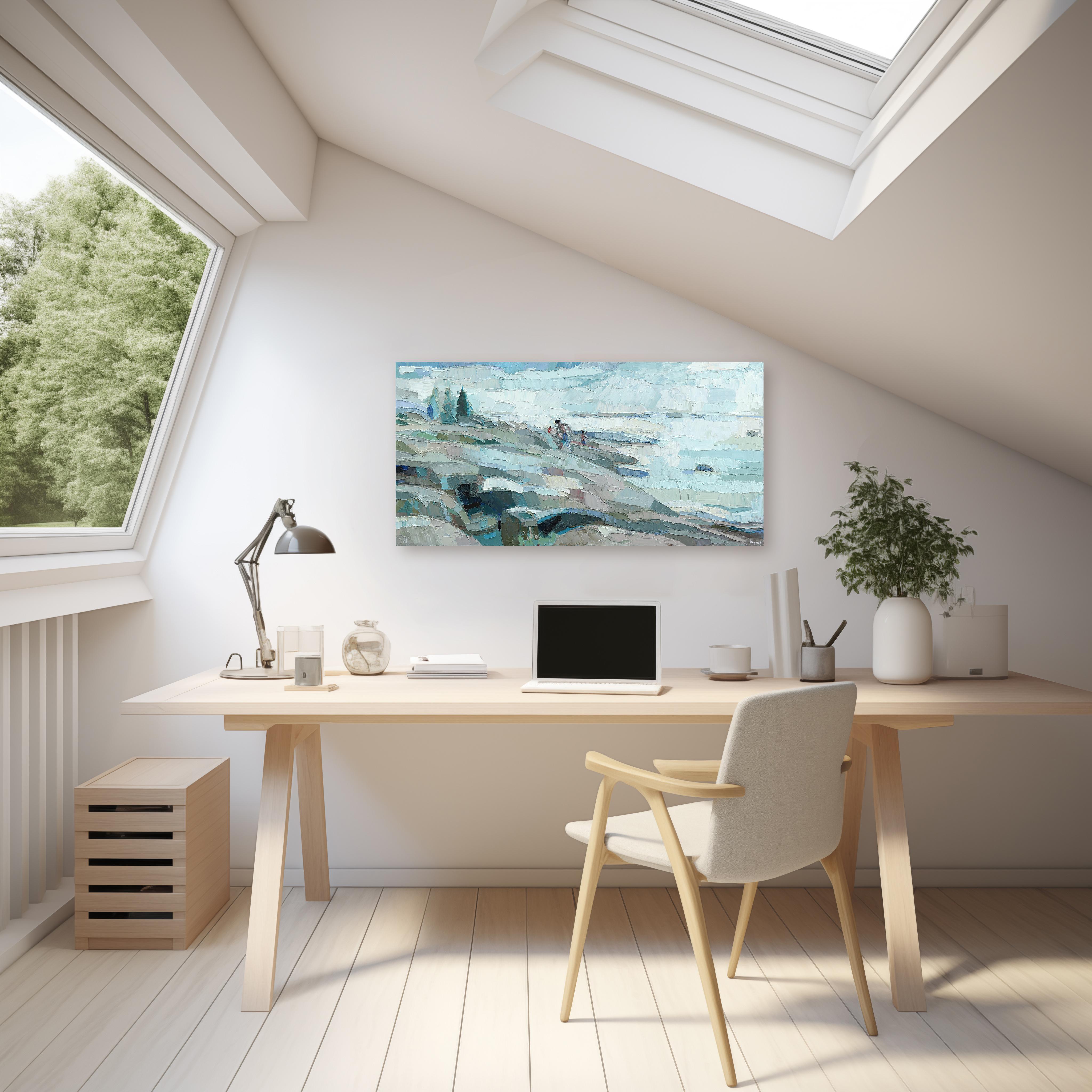 The Wind Picked Up - Original Abstract Nature Landscape Impasto Painting (peinture abstraite de paysage) - Bleu Landscape Painting par Dana Cowie